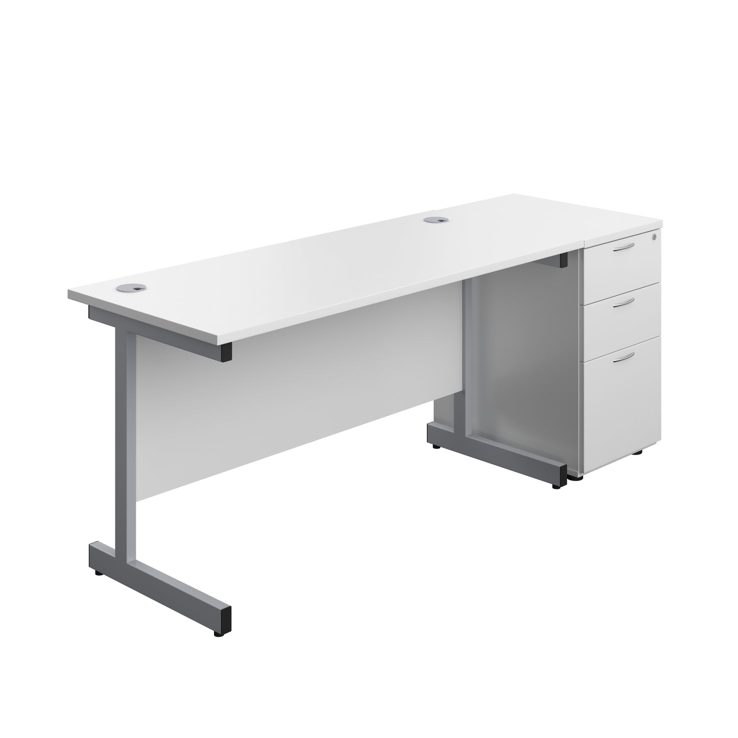 Aztec|Single Upright|Rectangular|Desk and Desk High 3 Drawer Pedestal|1400x600|White-Silver
