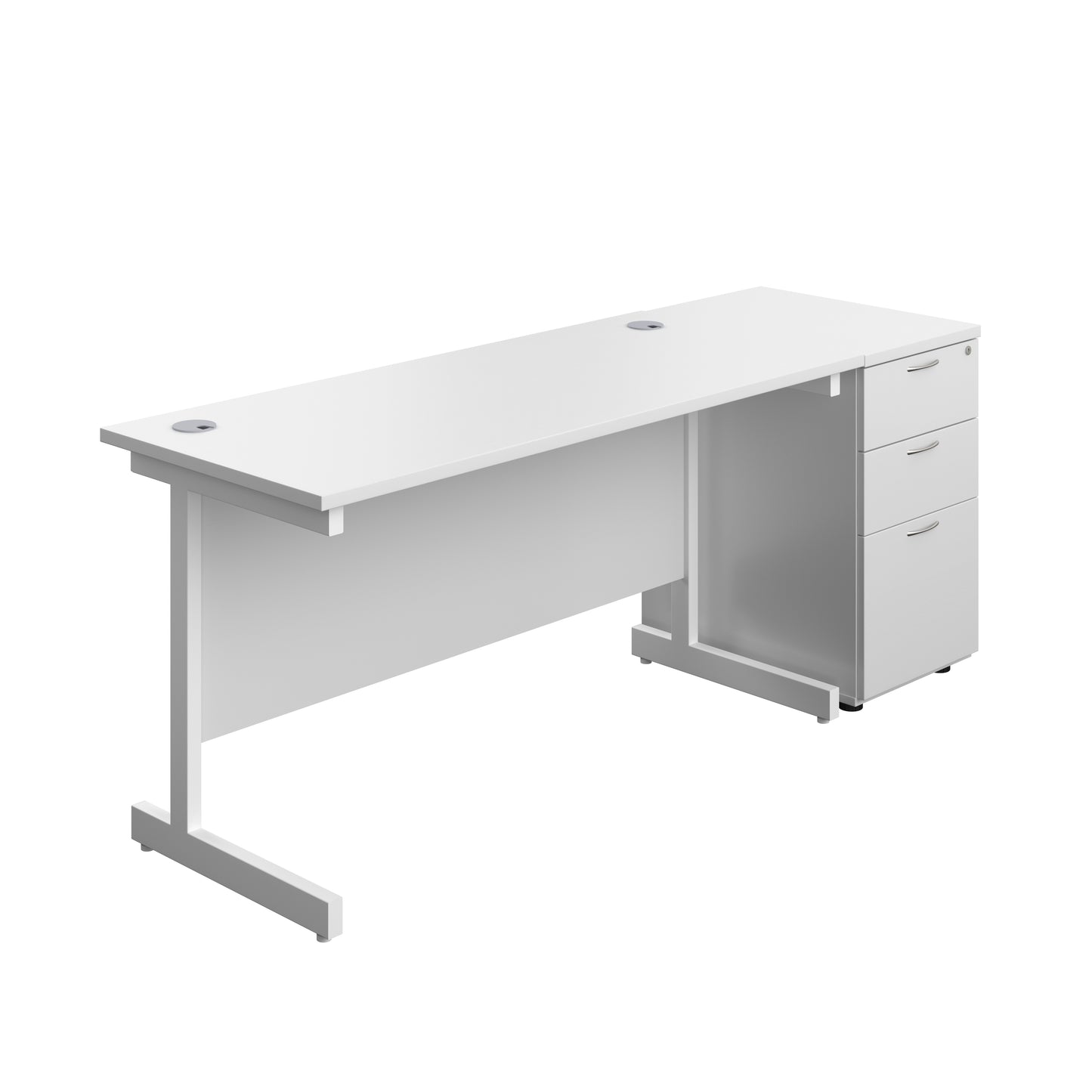 Aztec|Single Upright|Rectangular|Desk and Desk High 3 Drawer Pedestal|1400x600|White-White