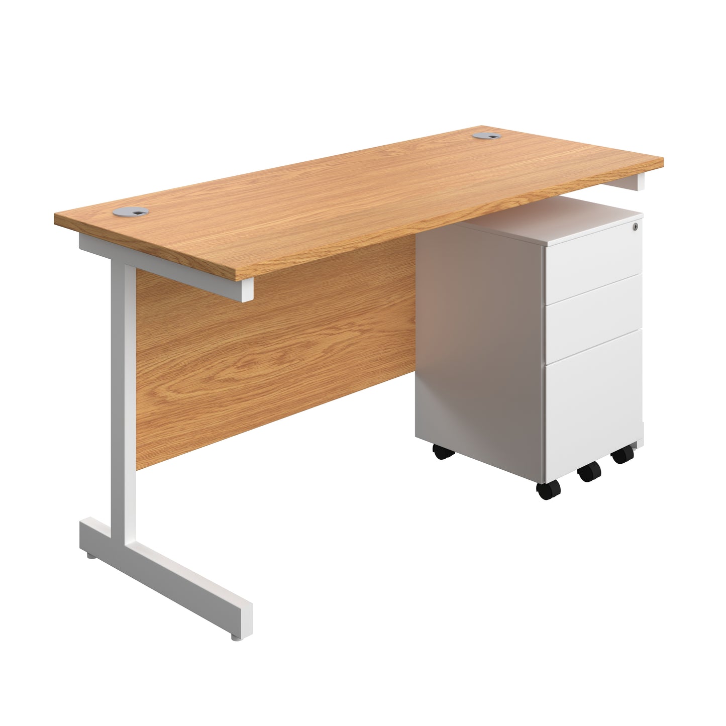 Aztec|Single Upright|Rectangular|Desk and Under Desk Steel Pedestal 3 Drawer|1400x600|Nova Oak-White