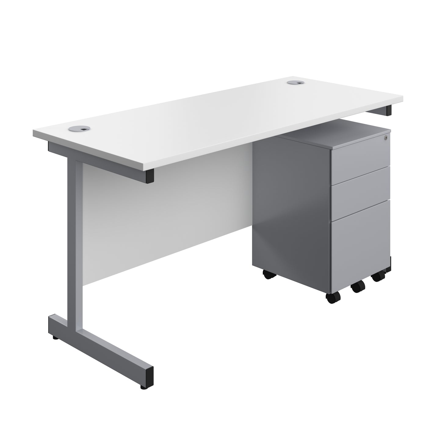 Aztec|Single Upright|Rectangular|Desk and Under Desk Steel Pedestal 3 Drawer|1400x600|White-Silver