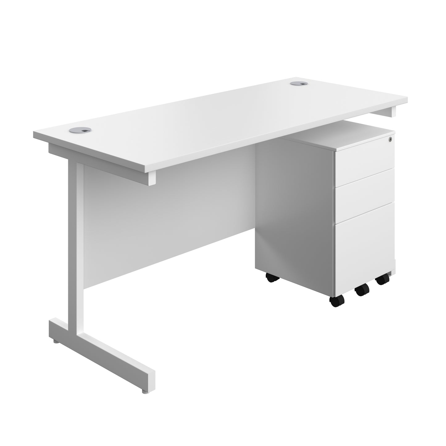 Aztec|Single Upright|Rectangular|Desk and Under Desk Steel Pedestal 3 Drawer|1400x600|White-White