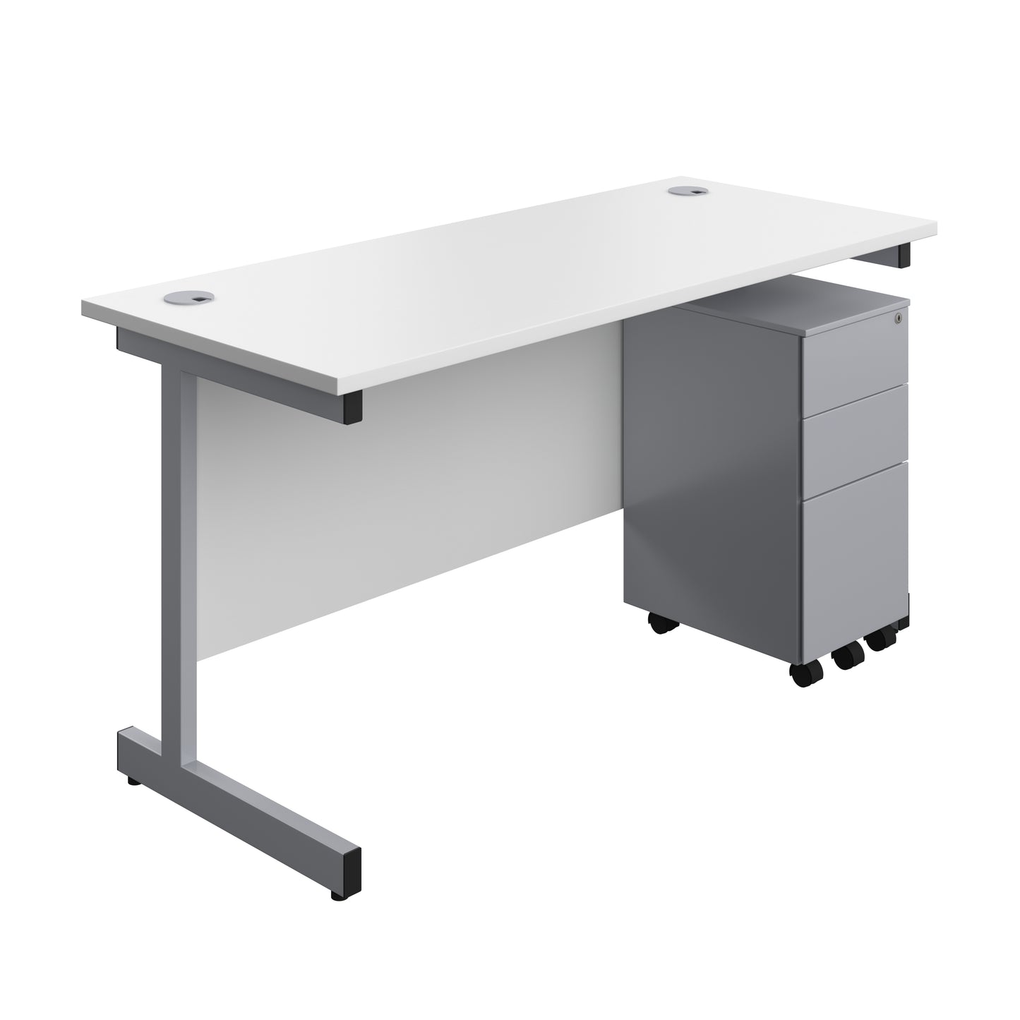 Aztec|Single Upright|Rectangular|Desk and Slimline Steel Pedestal 3 Drawer|1400x600|White-Silver