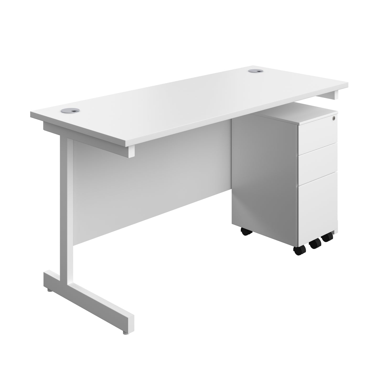Aztec|Single Upright|Rectangular|Desk and Slimline Steel Pedestal 3 Drawer|1400x600|White-White