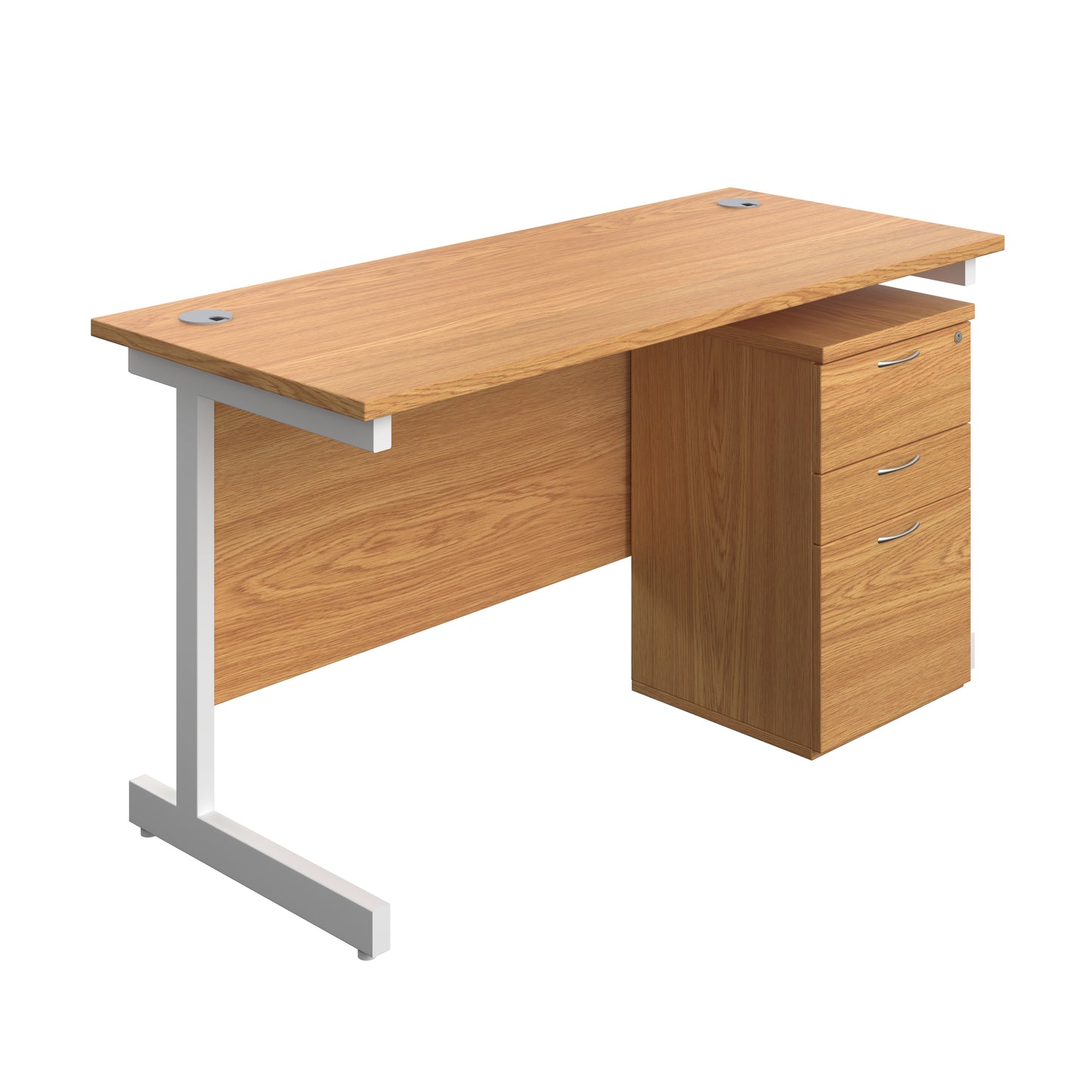 Aztec|Single Upright|Rectangular|Desk and High Mobile Pedestal 3 Drawer|1400x600|Nova Oak-White