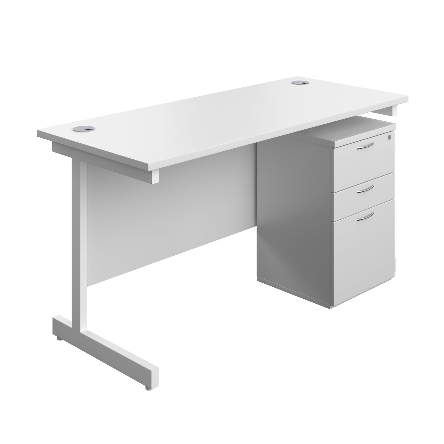 Aztec|Single Upright|Rectangular|Desk and High Mobile Pedestal 3 Drawer|1400x600|White-White