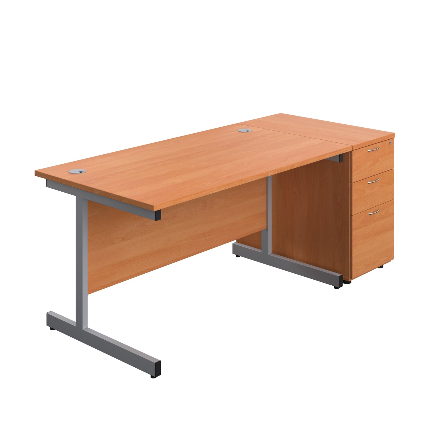 Aztec|Single Upright|Rectangular|Desk and Desk High 3 Drawer Pedestal|1400x800|Beech-Silver