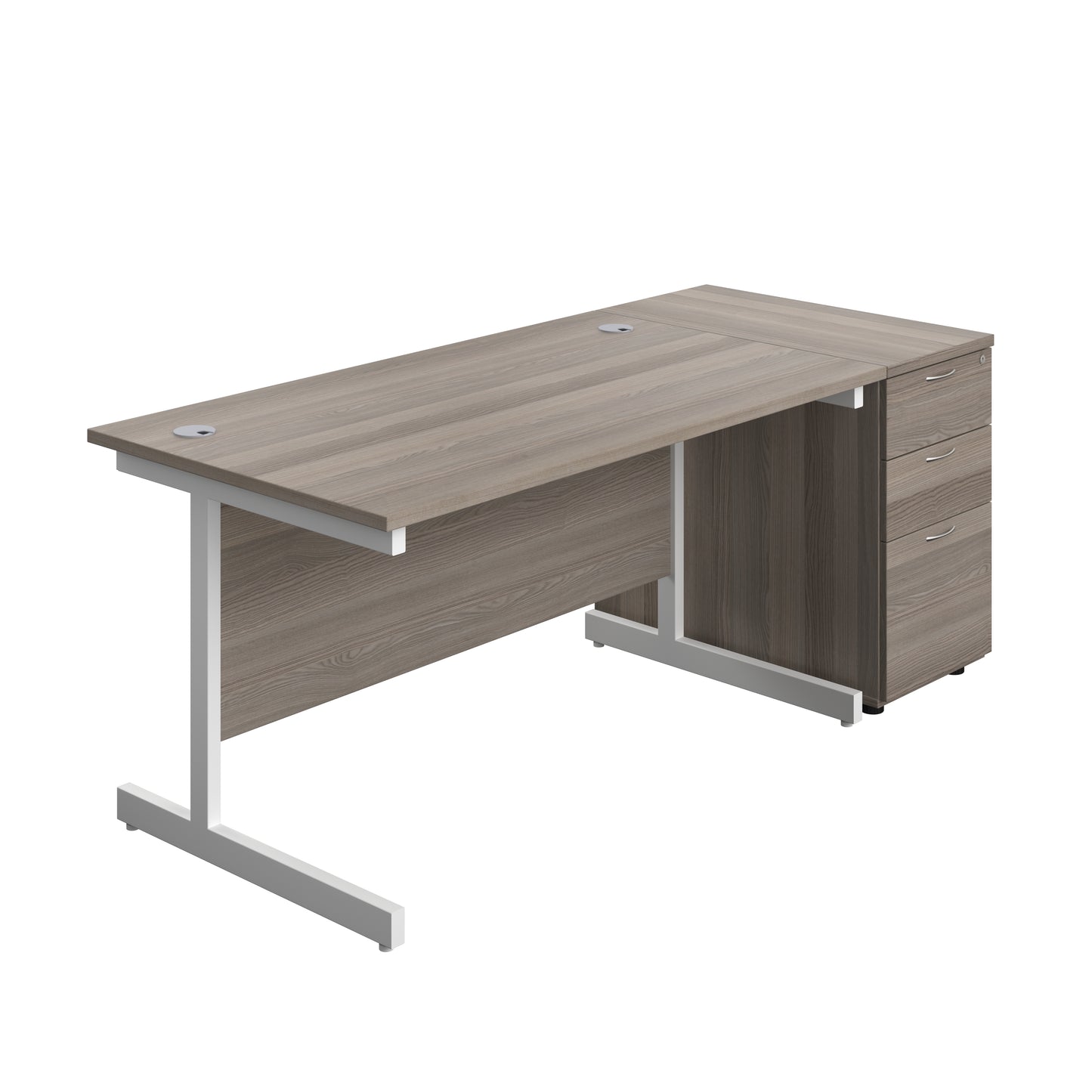 Aztec|Single Upright|Rectangular|Desk and Desk High 3 Drawer Pedestal|1400x800|Grey Oak-White