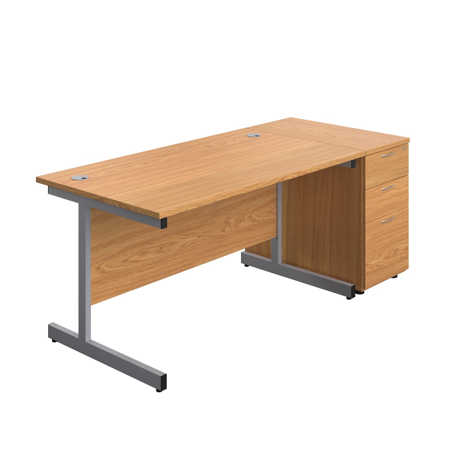 Aztec|Single Upright|Rectangular|Desk and Desk High 3 Drawer Pedestal|1400x800|Nova Oak-Silver