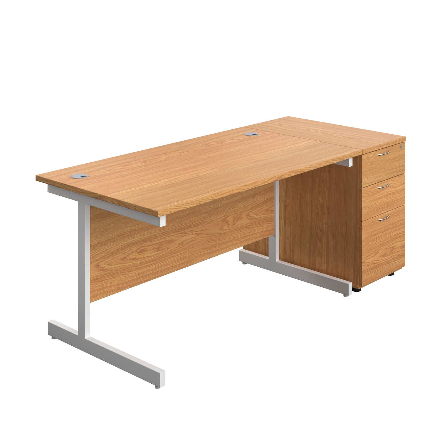 Aztec|Single Upright|Rectangular|Desk and Desk High 3 Drawer Pedestal|1400x800|Nova Oak-White