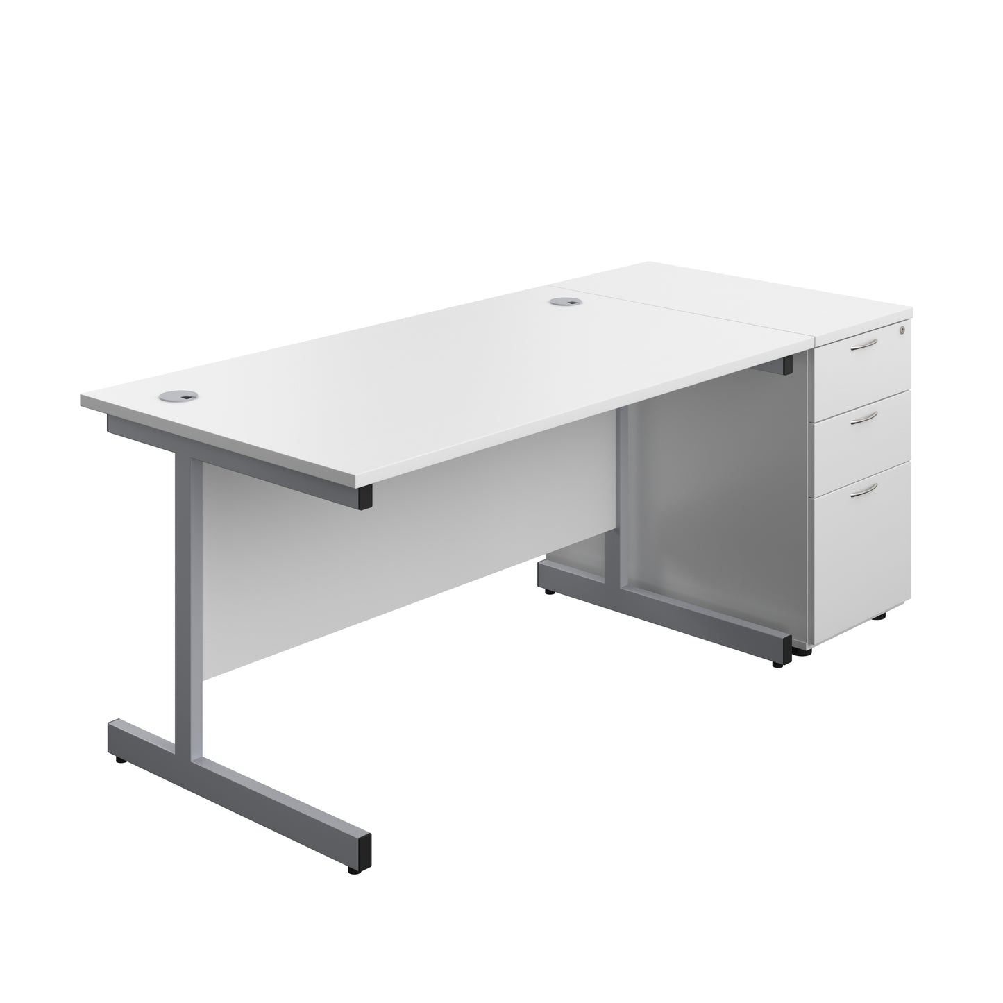 Aztec|Single Upright|Rectangular|Desk and Desk High 3 Drawer Pedestal|1400x800|White-Silver