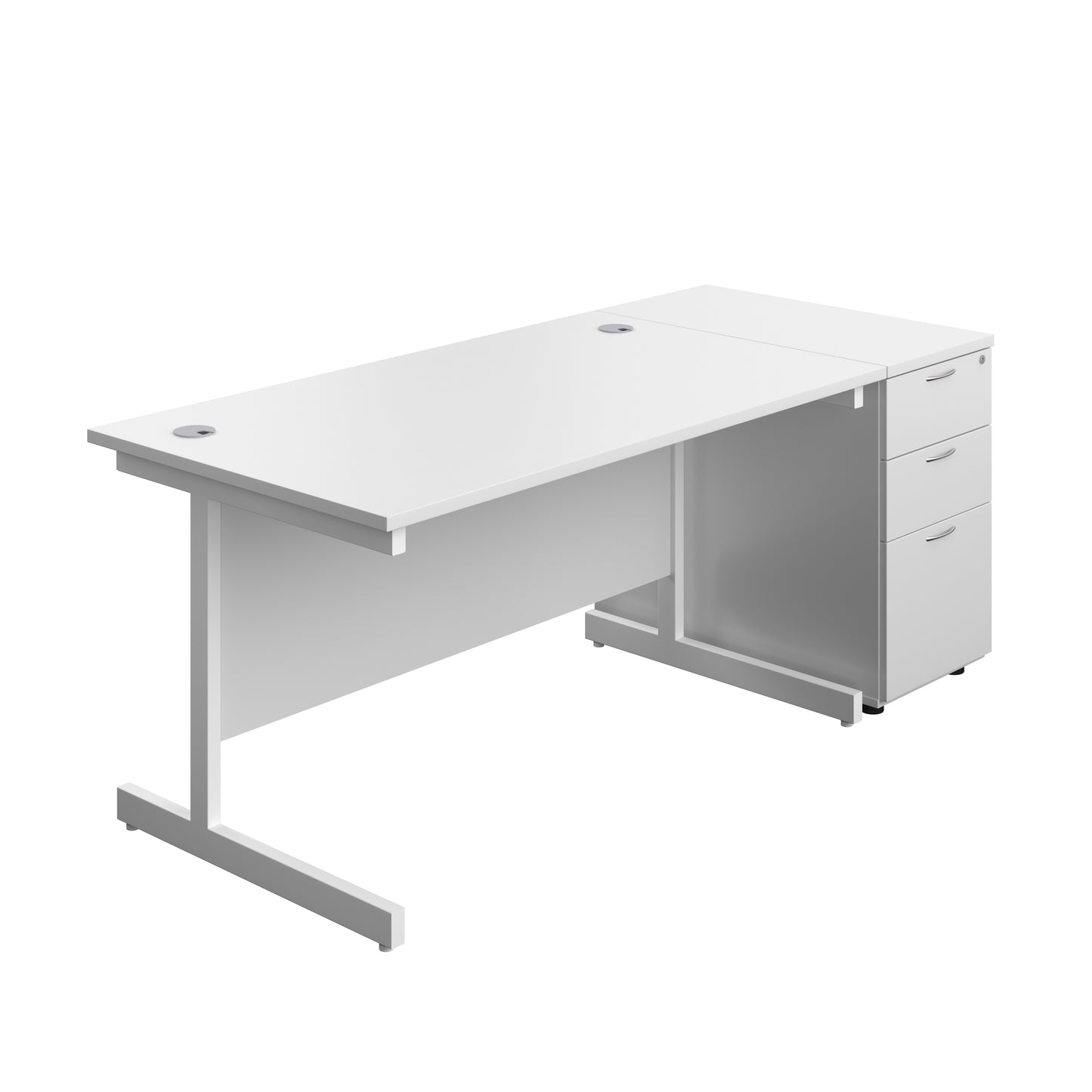 Aztec|Single Upright|Rectangular|Desk and Desk High 3 Drawer Pedestal|1400x800|White-White