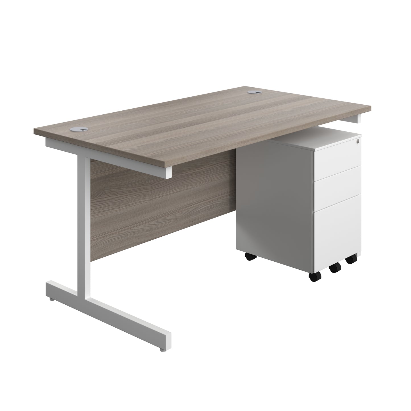 Aztec|Single Upright|Rectangular|Desk and Under Desk Steel Pedestal 3 Drawer|1400x800|Grey Oak-White
