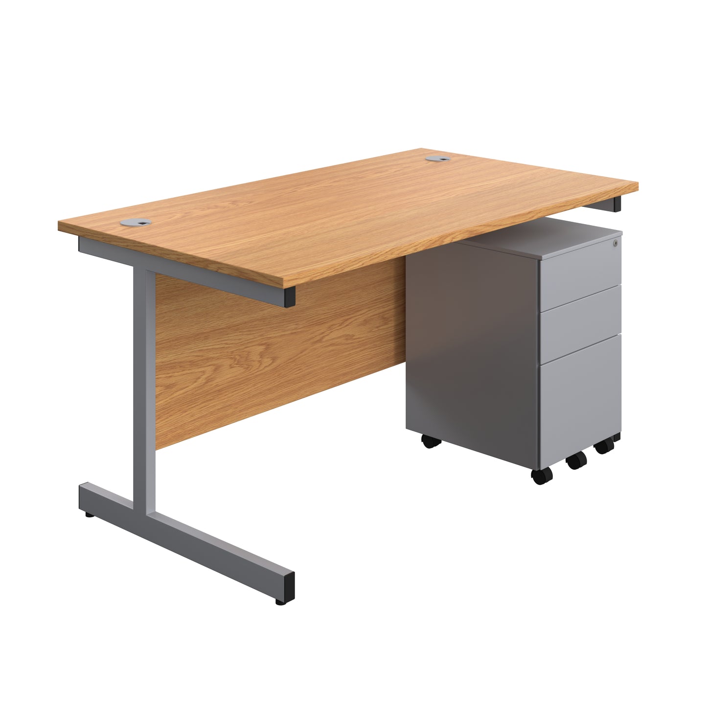 Aztec|Single Upright|Rectangular|Desk and Under Desk Steel Pedestal 3 Drawer|1400x800|Nova Oak-Silver