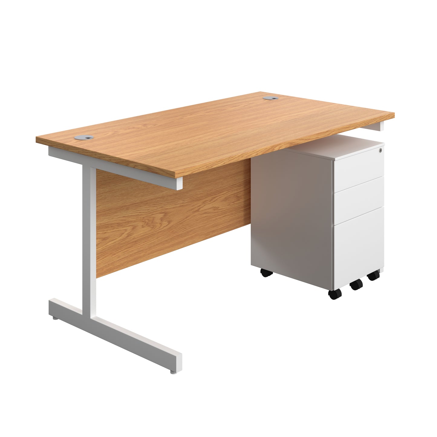 Aztec|Single Upright|Rectangular|Desk and Under Desk Steel Pedestal 3 Drawer|1400x800|Nova Oak-White