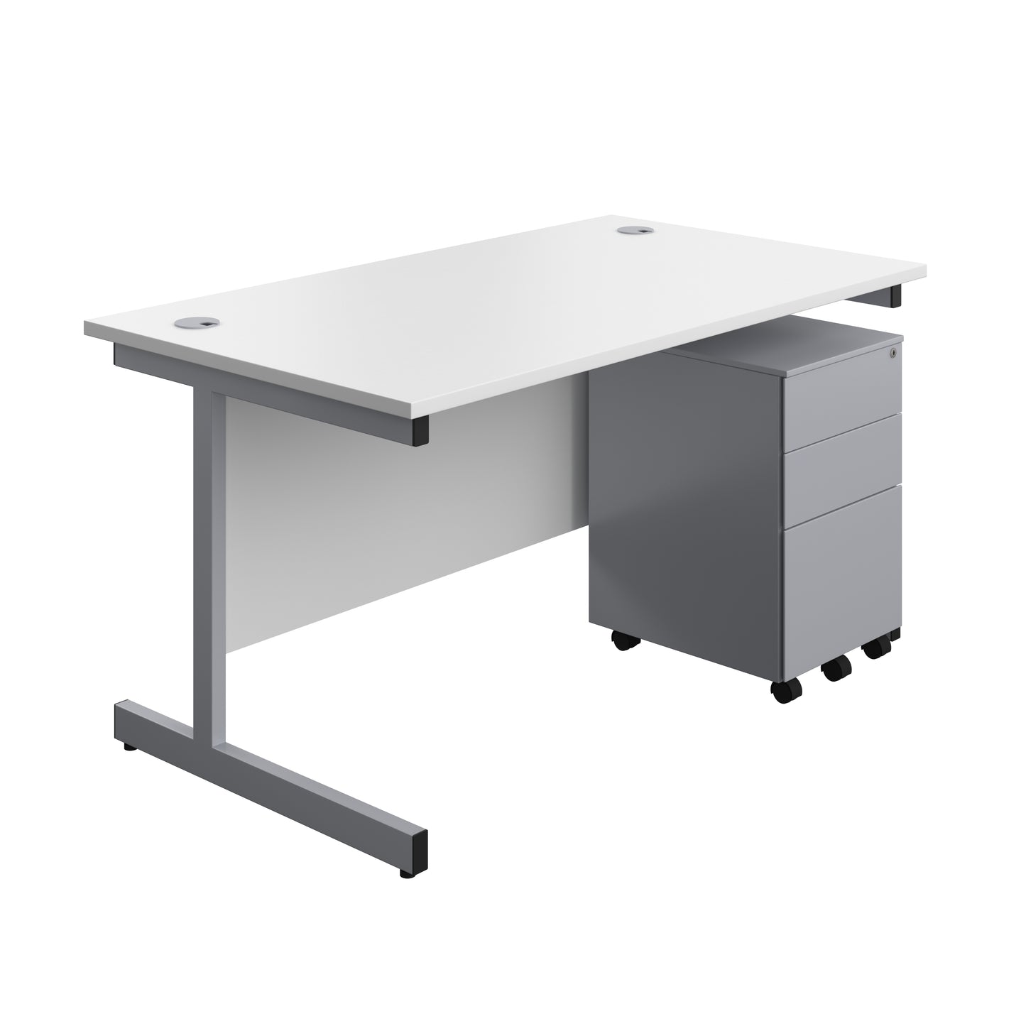 Aztec|Single Upright|Rectangular|Desk and Under Desk Steel Pedestal 3 Drawer|1400x800|White-Silver