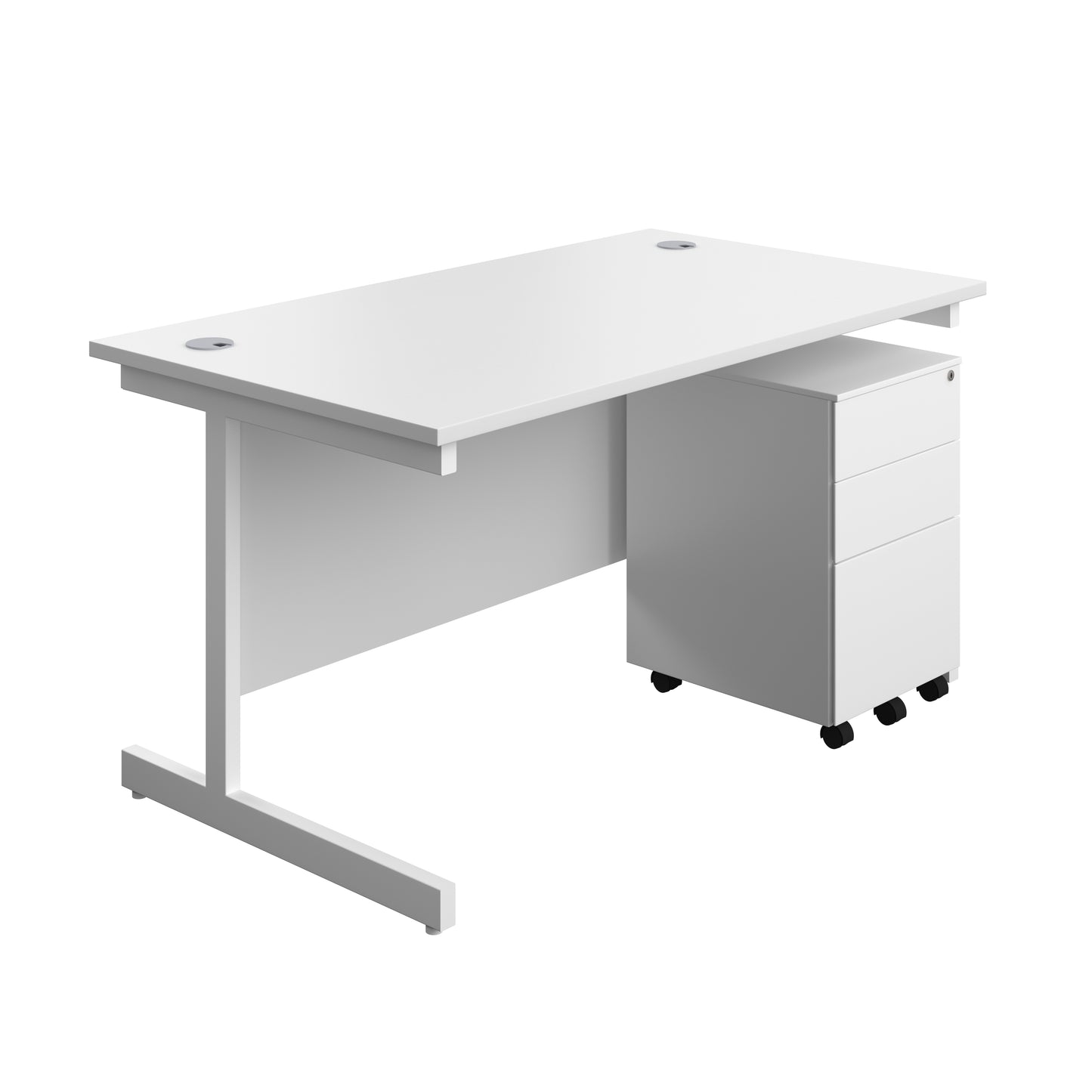 Aztec|Single Upright|Rectangular|Desk and Under Desk Steel Pedestal 3 Drawer|1400x800|White-White