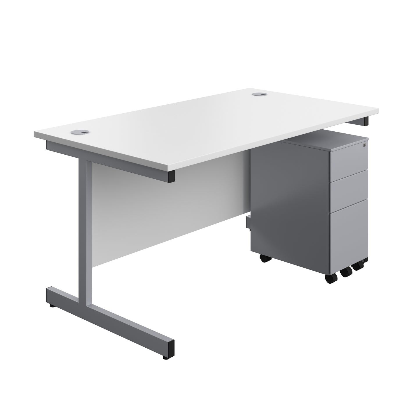 Aztec|Single Upright|Rectangular|Desk and Slimline Steel Pedestal 3 Drawer|1400x800|White-Silver