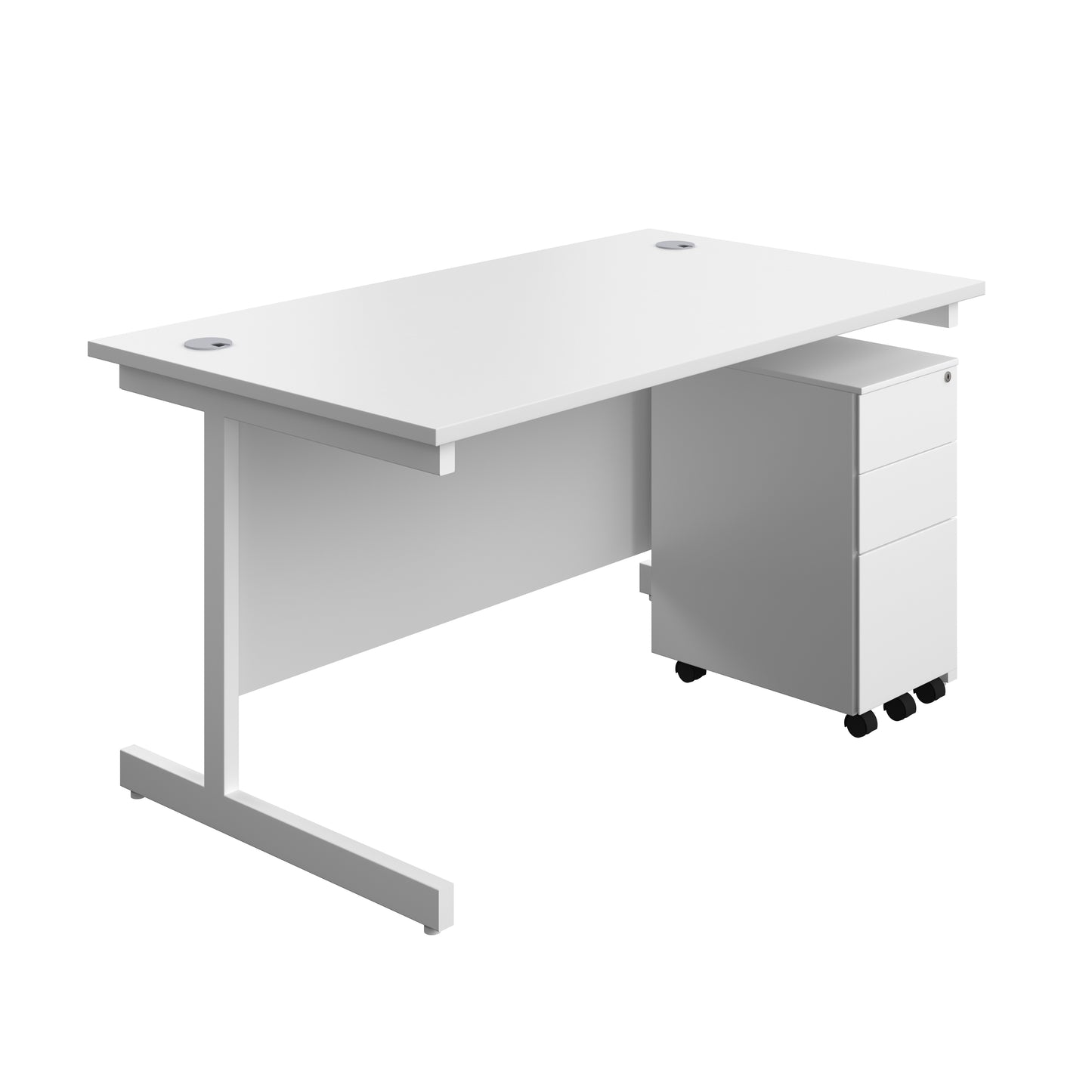 Aztec|Single Upright|Rectangular|Desk and Slimline Steel Pedestal 3 Drawer|1400x800|White-White