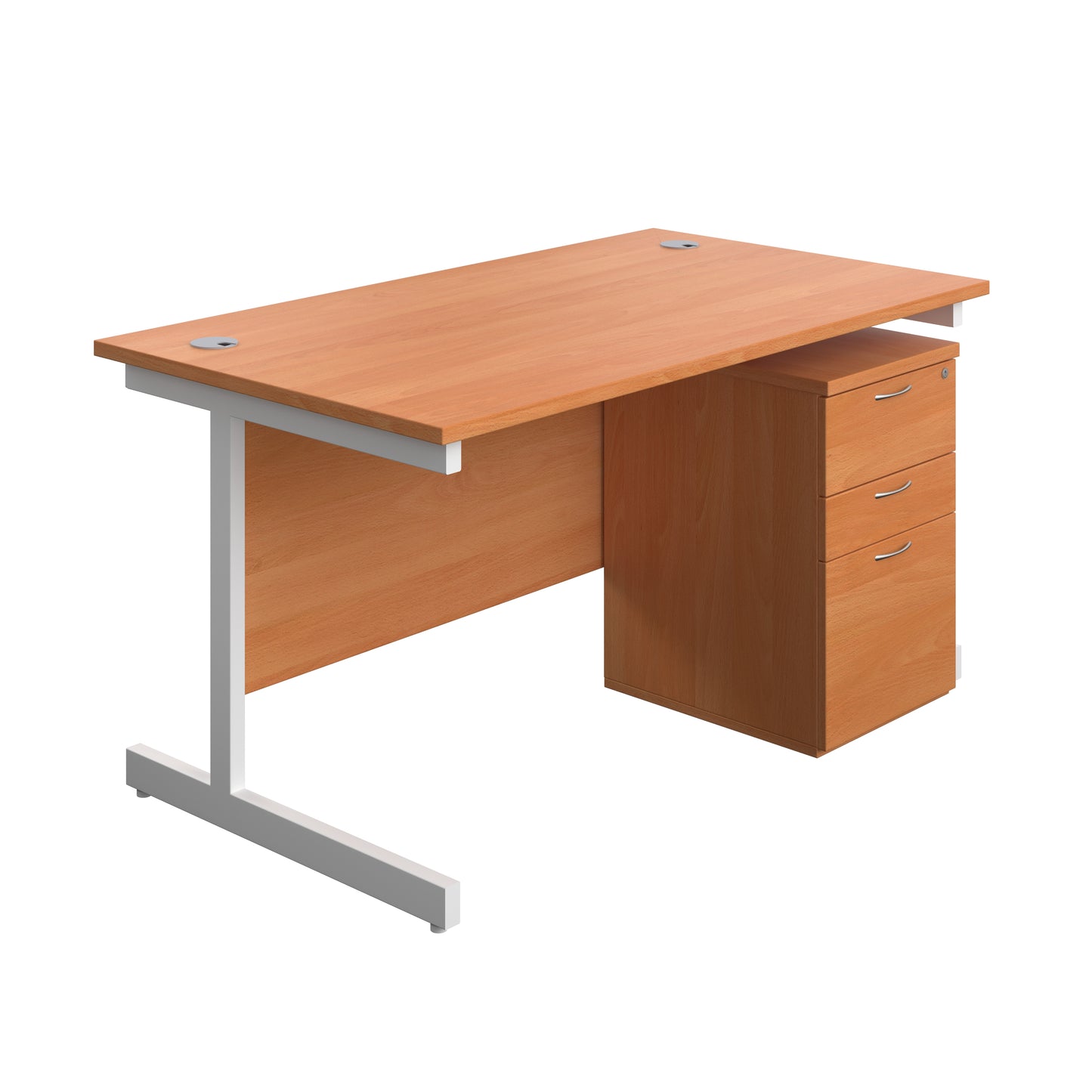 Aztec|Single Upright|Rectangular|Desk and High Mobile Pedestal 3 Drawer|1400x800|Beech-White