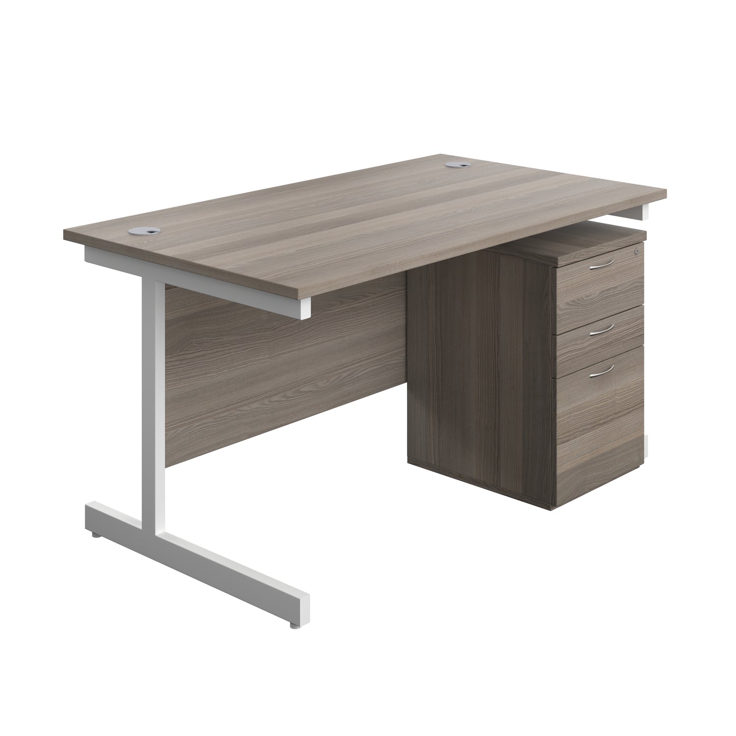 Aztec|Single Upright|Rectangular|Desk and High Mobile Pedestal 3 Drawer|1400x800|Grey Oak-White