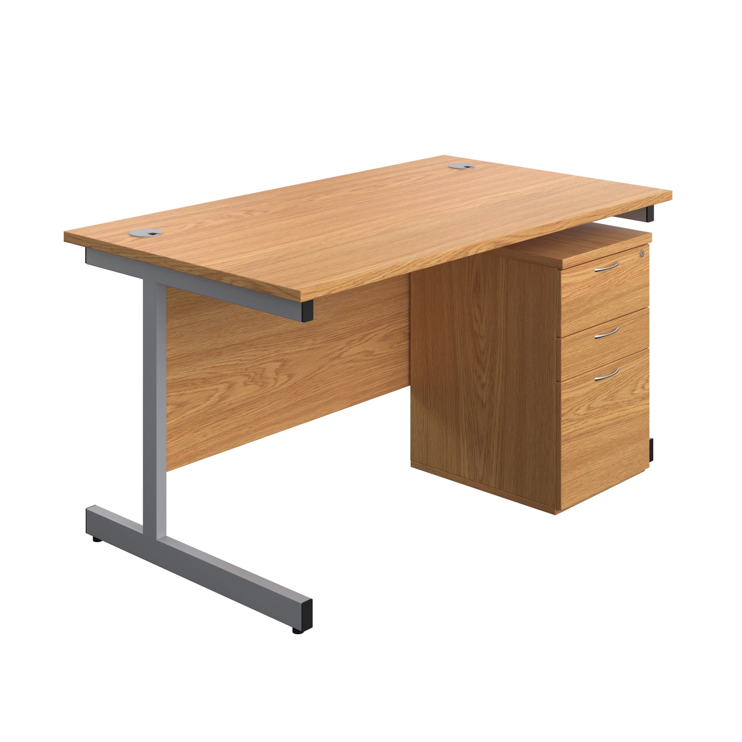 Aztec|Single Upright|Rectangular|Desk and High Mobile Pedestal 3 Drawer|1400x800|Nova Oak-Silver