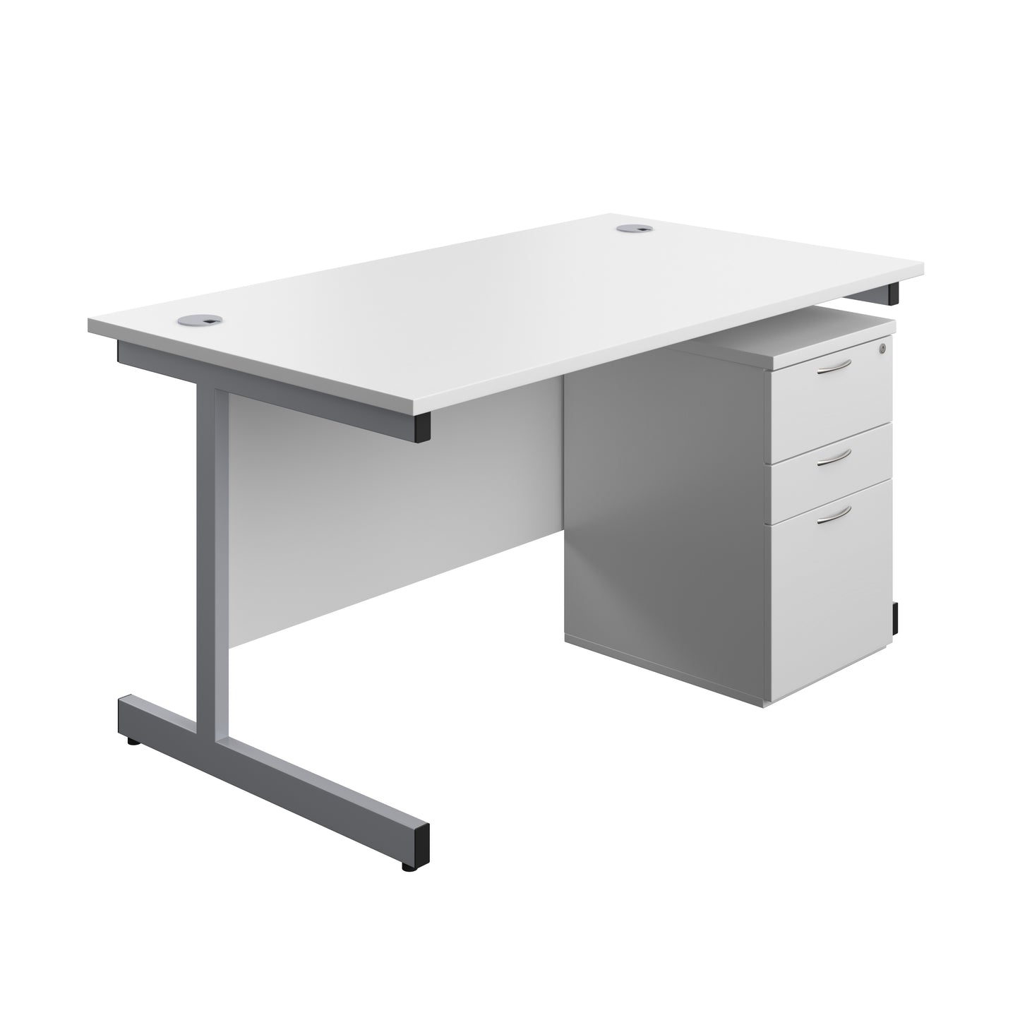 Aztec|Single Upright|Rectangular|Desk and High Mobile Pedestal 3 Drawer|1400x800|White-Silver
