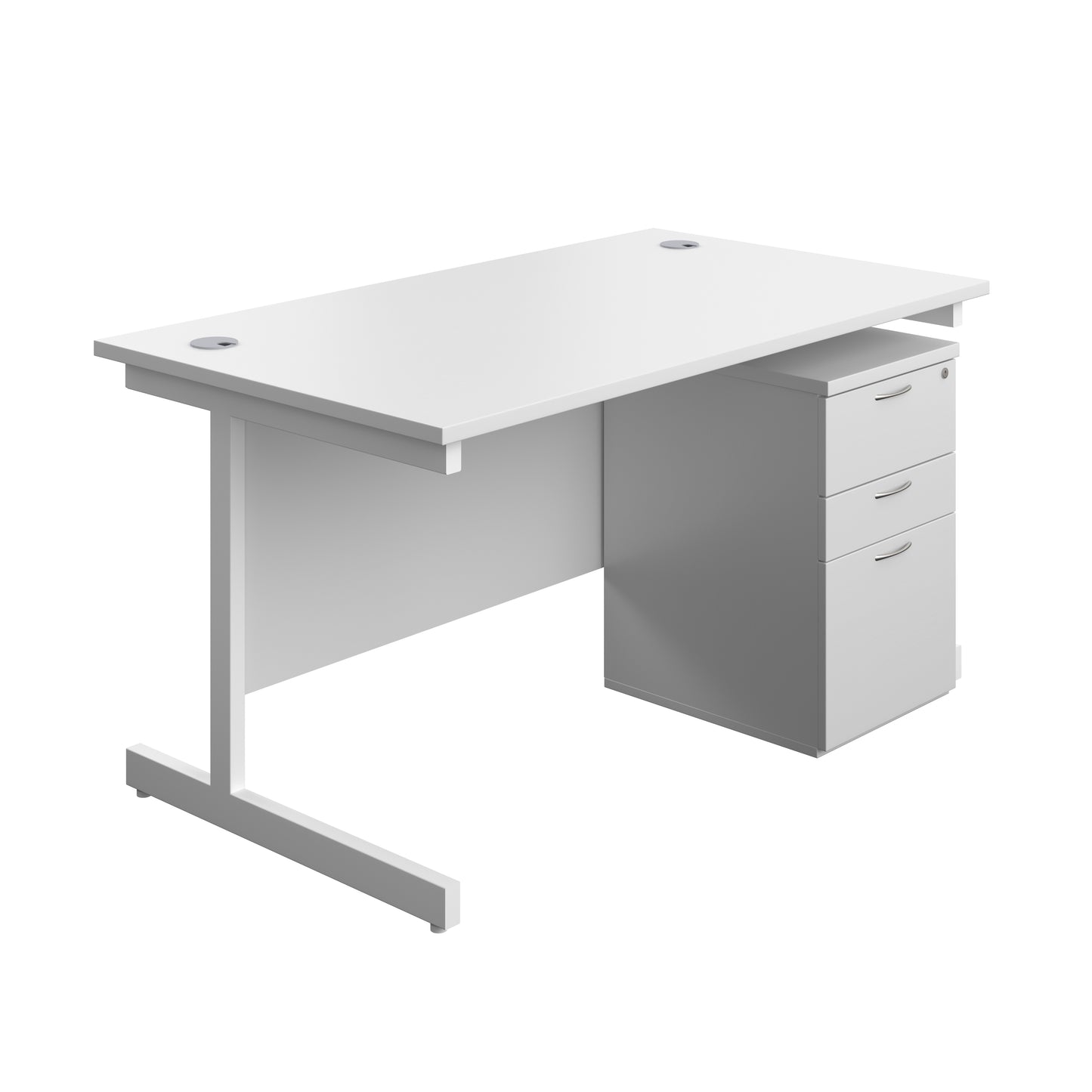 Aztec|Single Upright|Rectangular|Desk and High Mobile Pedestal 3 Drawer|1400x800|White-White