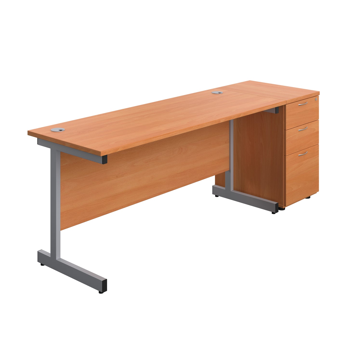 Aztec|Single Upright|Rectangular|Desk and Desk High 3 Drawer Pedestal|1600x600|Beech-Silver