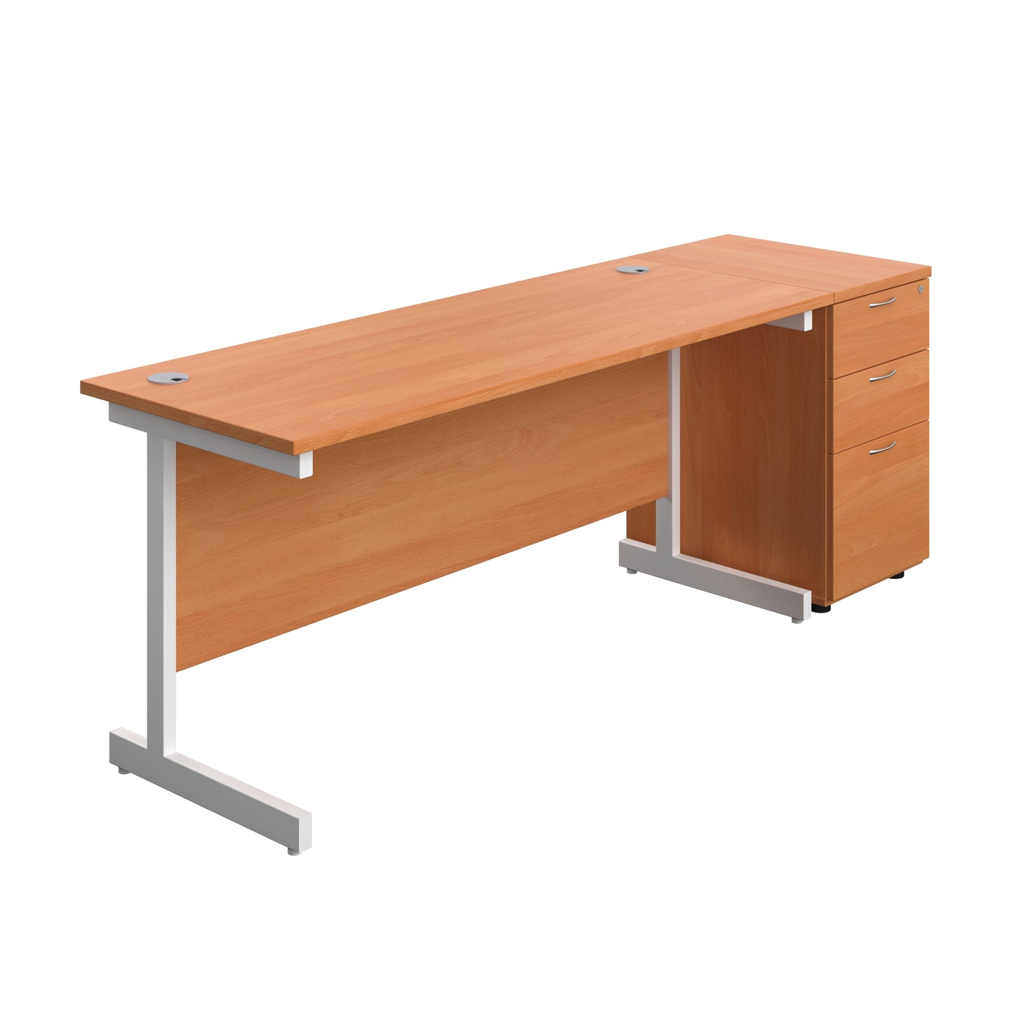 Aztec|Single Upright|Rectangular|Desk and Desk High 3 Drawer Pedestal|1600x600|Beech-White
