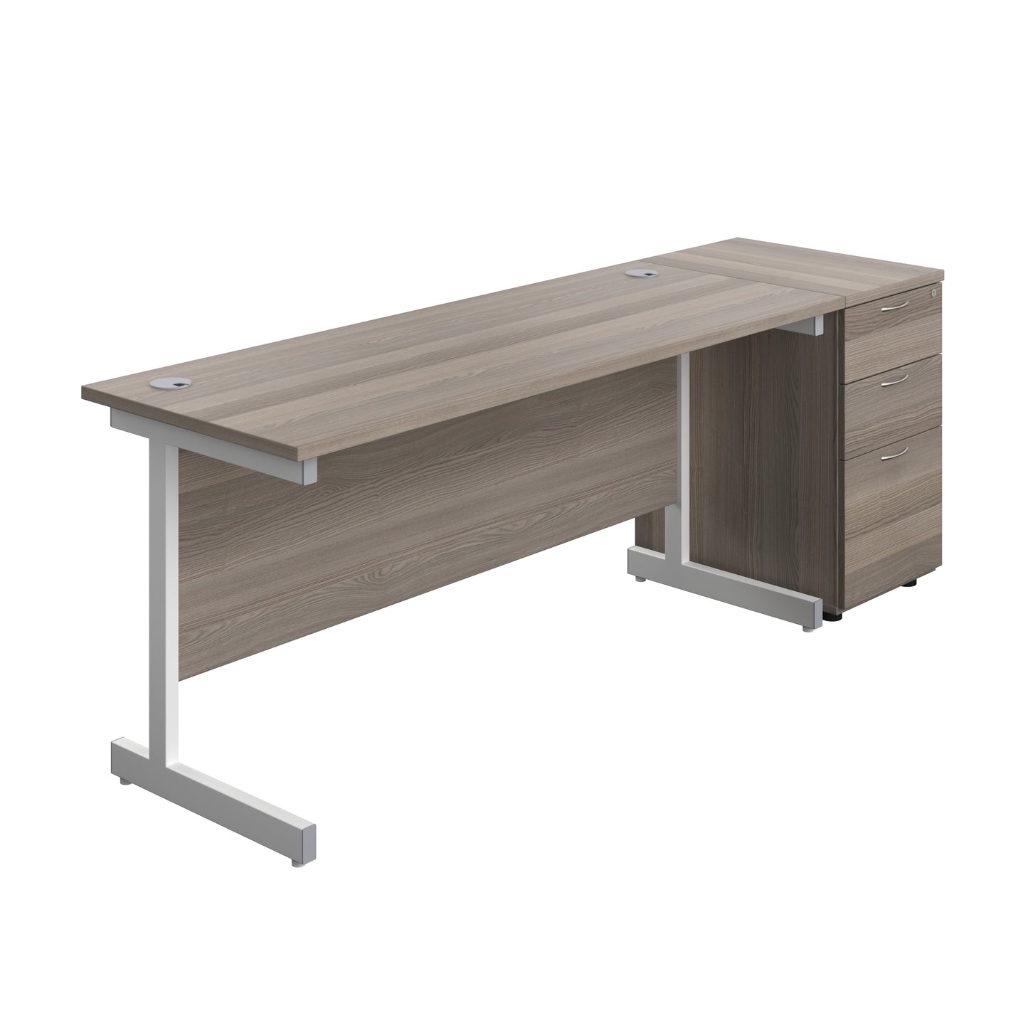 Aztec|Single Upright|Rectangular|Desk and Desk High 3 Drawer Pedestal|1600x600|Grey Oak-White