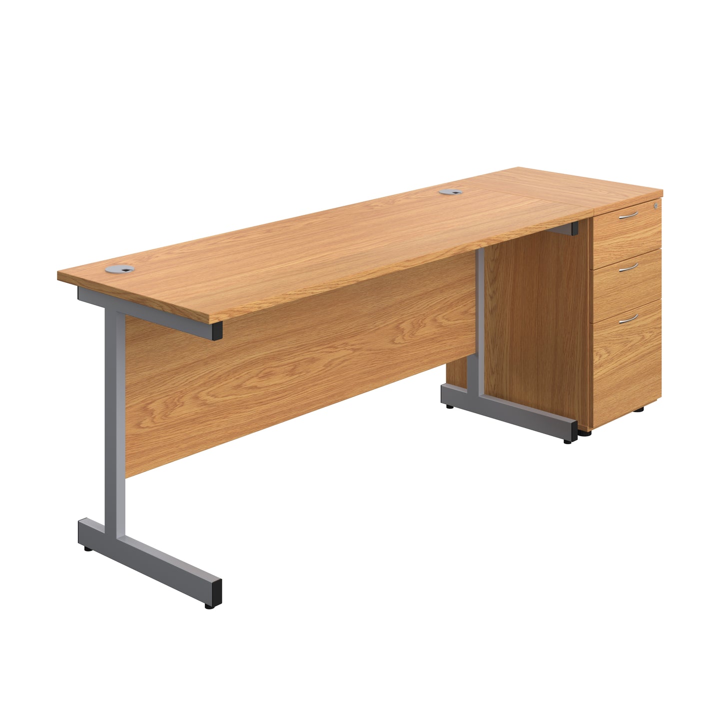 Aztec|Single Upright|Rectangular|Desk and Desk High 3 Drawer Pedestal|1600x600|Nova Oak-Silver