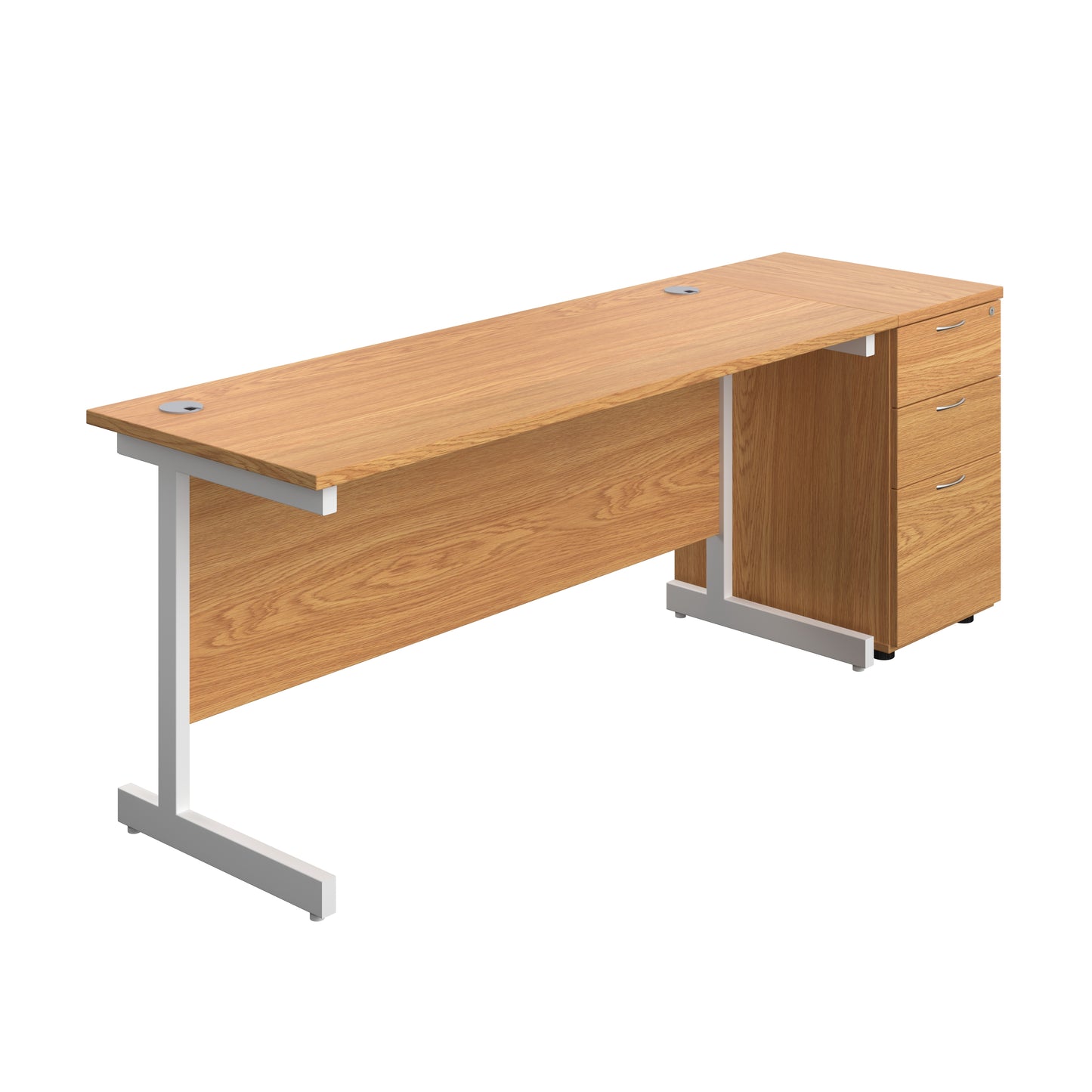Aztec|Single Upright|Rectangular|Desk and Desk High 3 Drawer Pedestal|1600x600|Nova Oak-White