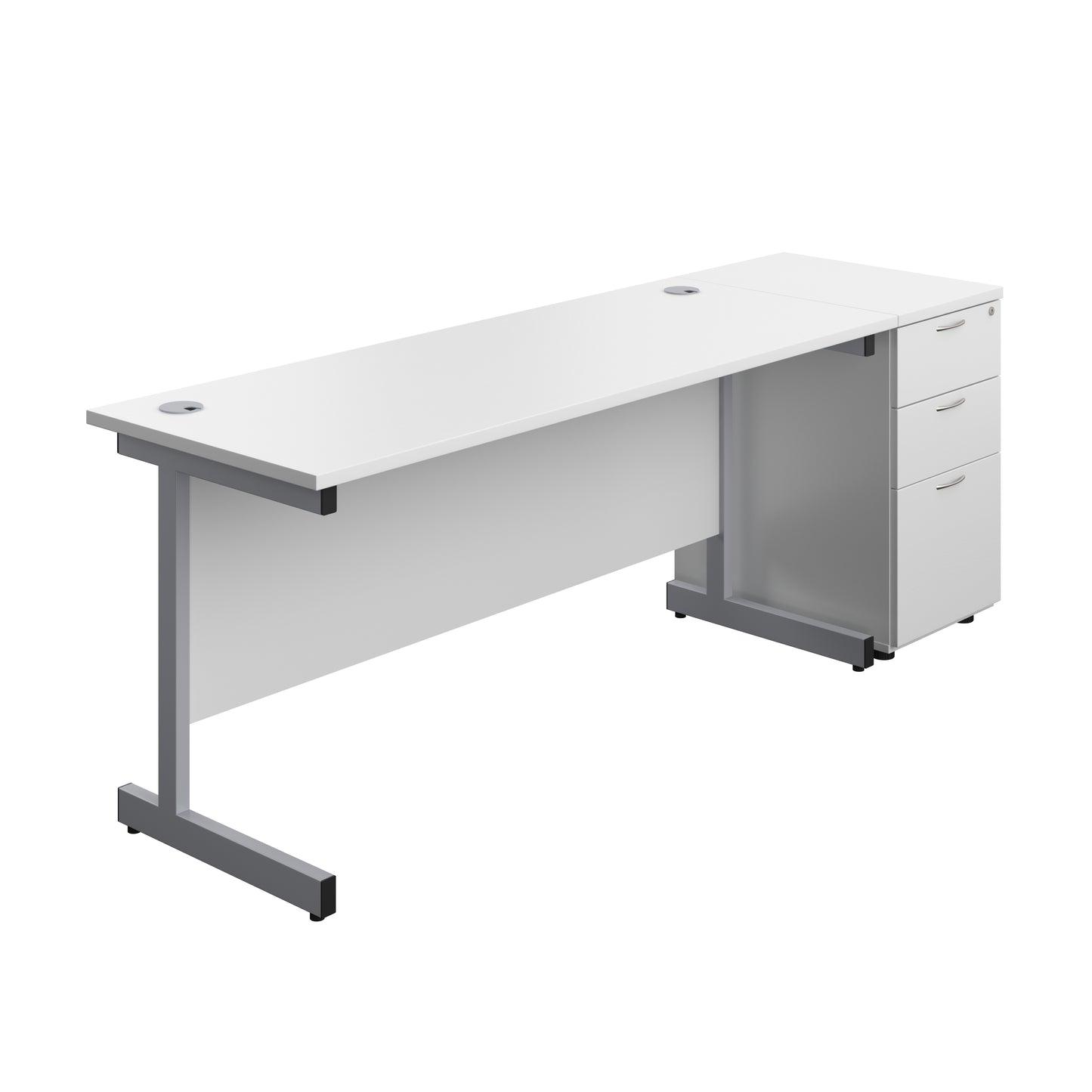 Aztec|Single Upright|Rectangular|Desk and Desk High 3 Drawer Pedestal|1600x600|White-Silver