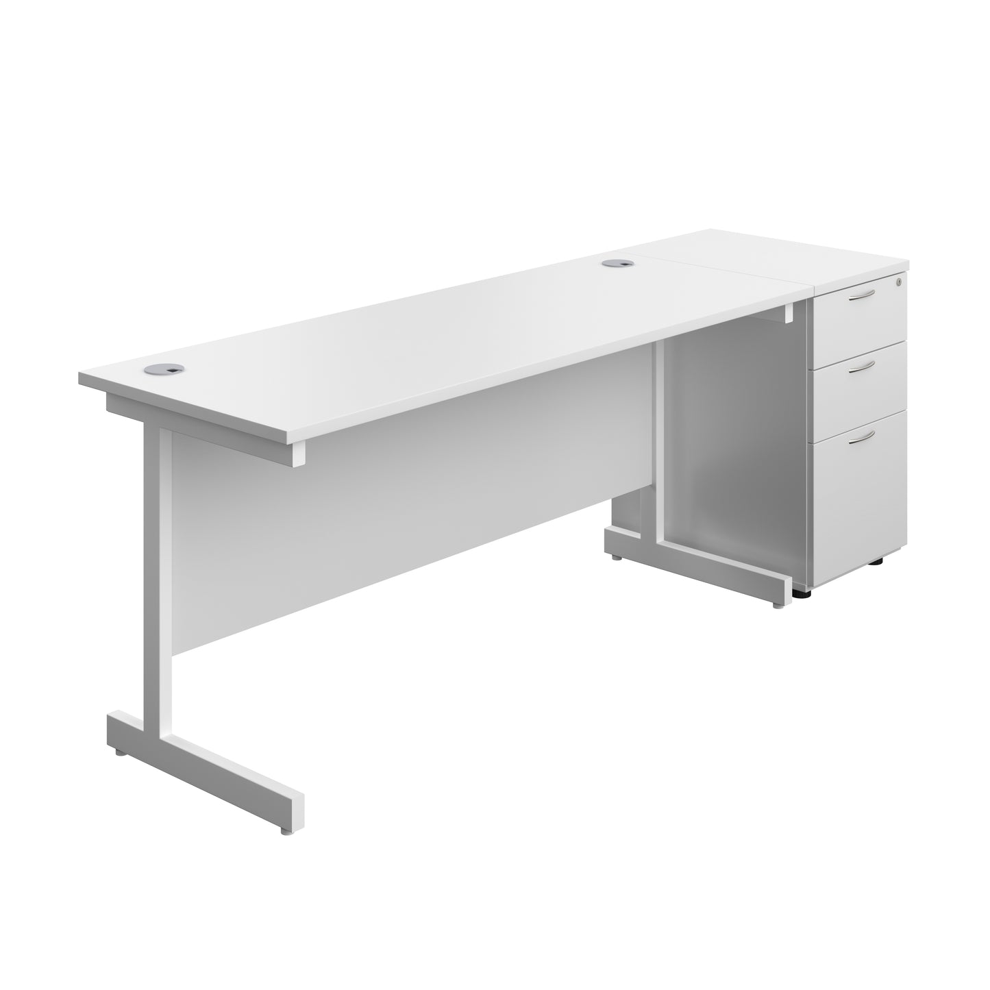 Aztec|Single Upright|Rectangular|Desk and Desk High 3 Drawer Pedestal|1600x600|White-White