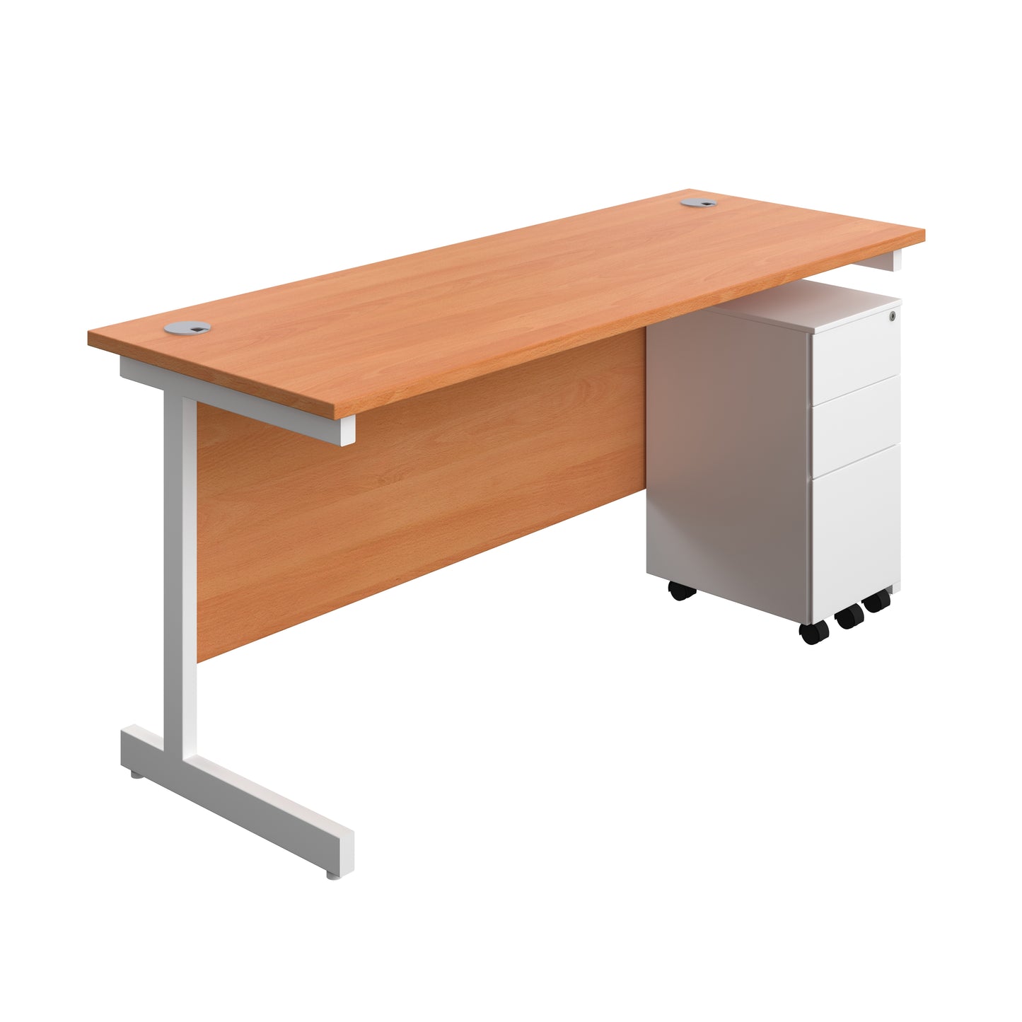 Aztec|Single Upright|Rectangular|Desk and Slimline Steel Pedestal 3 Drawer|1600x600|Beech-White