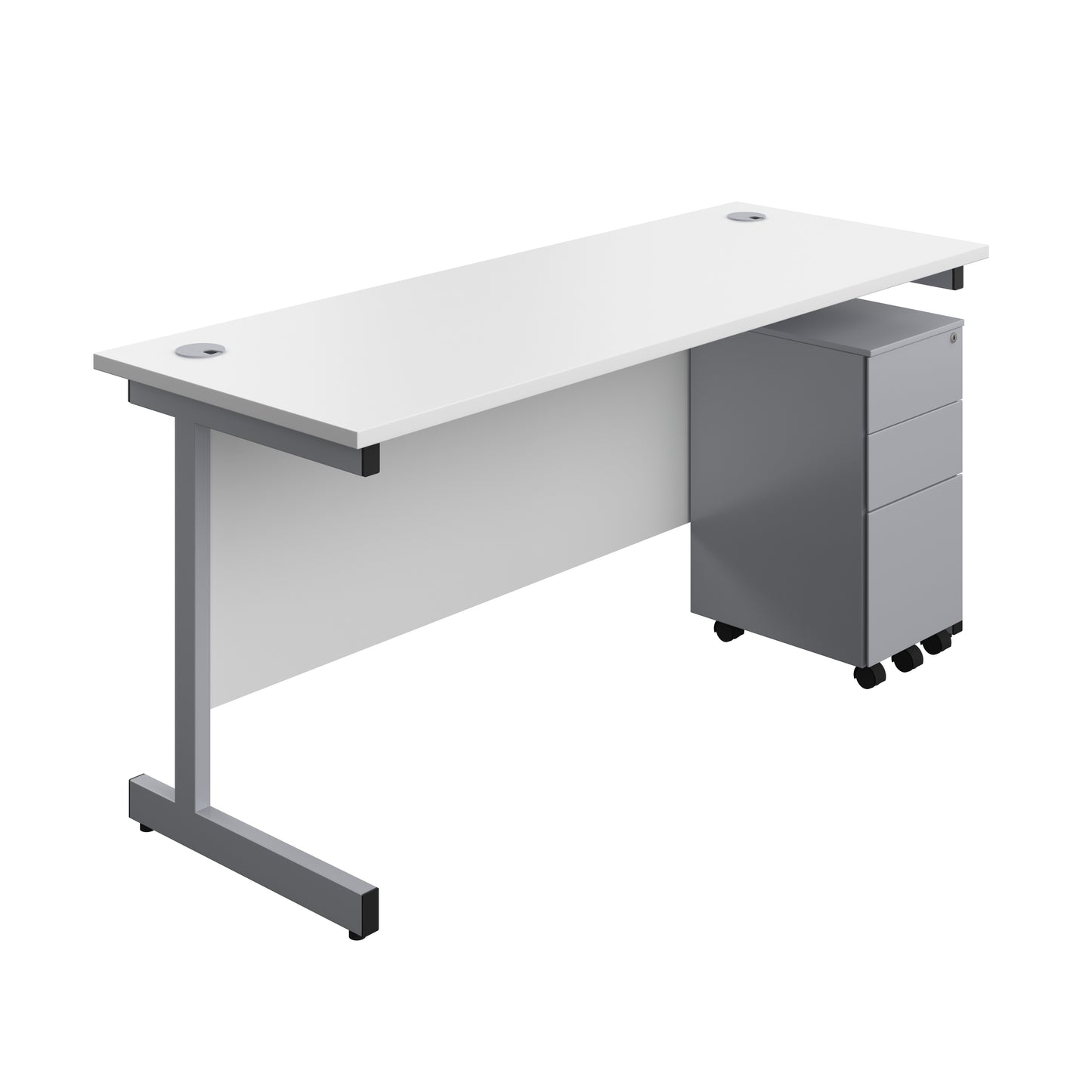 Aztec|Single Upright|Rectangular|Desk and Slimline Steel Pedestal 3 Drawer|1600x600|White-Silver