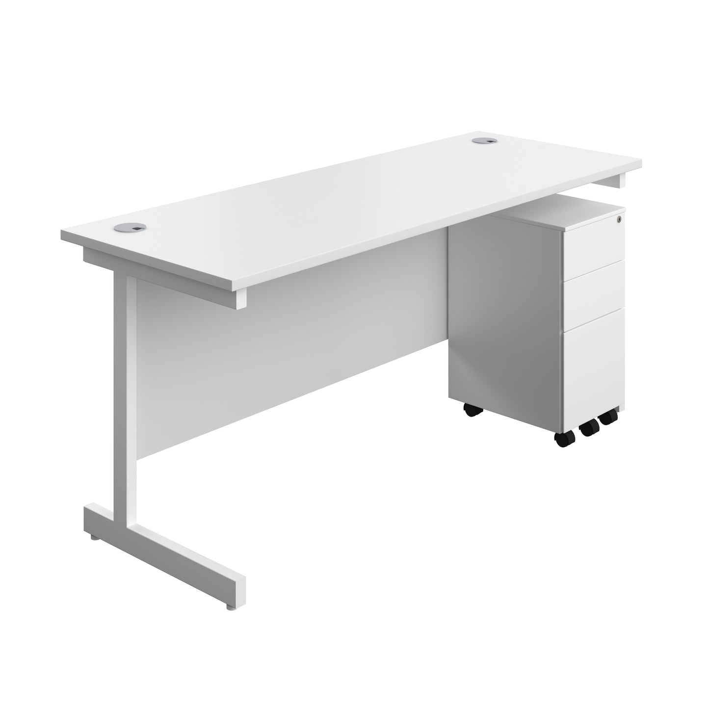 Aztec|Single Upright|Rectangular|Desk and Slimline Steel Pedestal 3 Drawer|1600x600|White-White