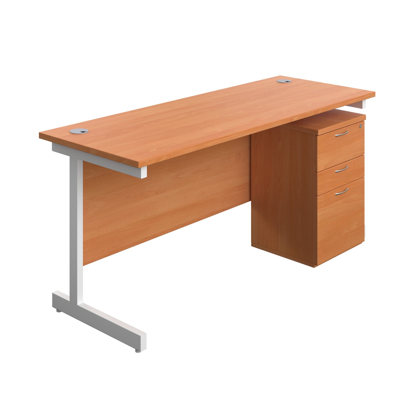 Aztec|Single Upright|Rectangular|Desk and High Mobile Pedestal 3 Drawer|1600x600|Beech-White