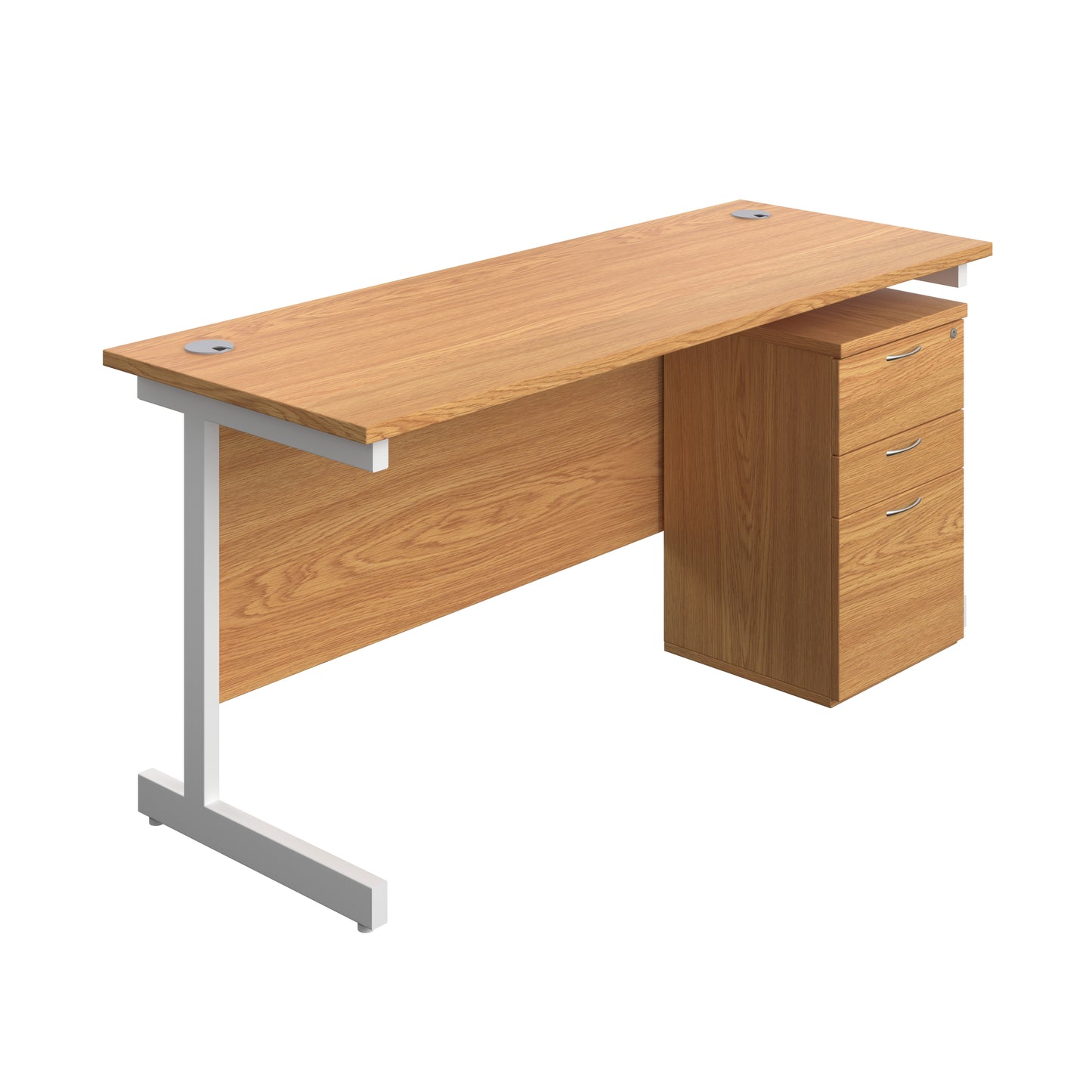 Aztec|Single Upright|Rectangular|Desk and High Mobile Pedestal 3 Drawer|1600x600|Nova Oak-White