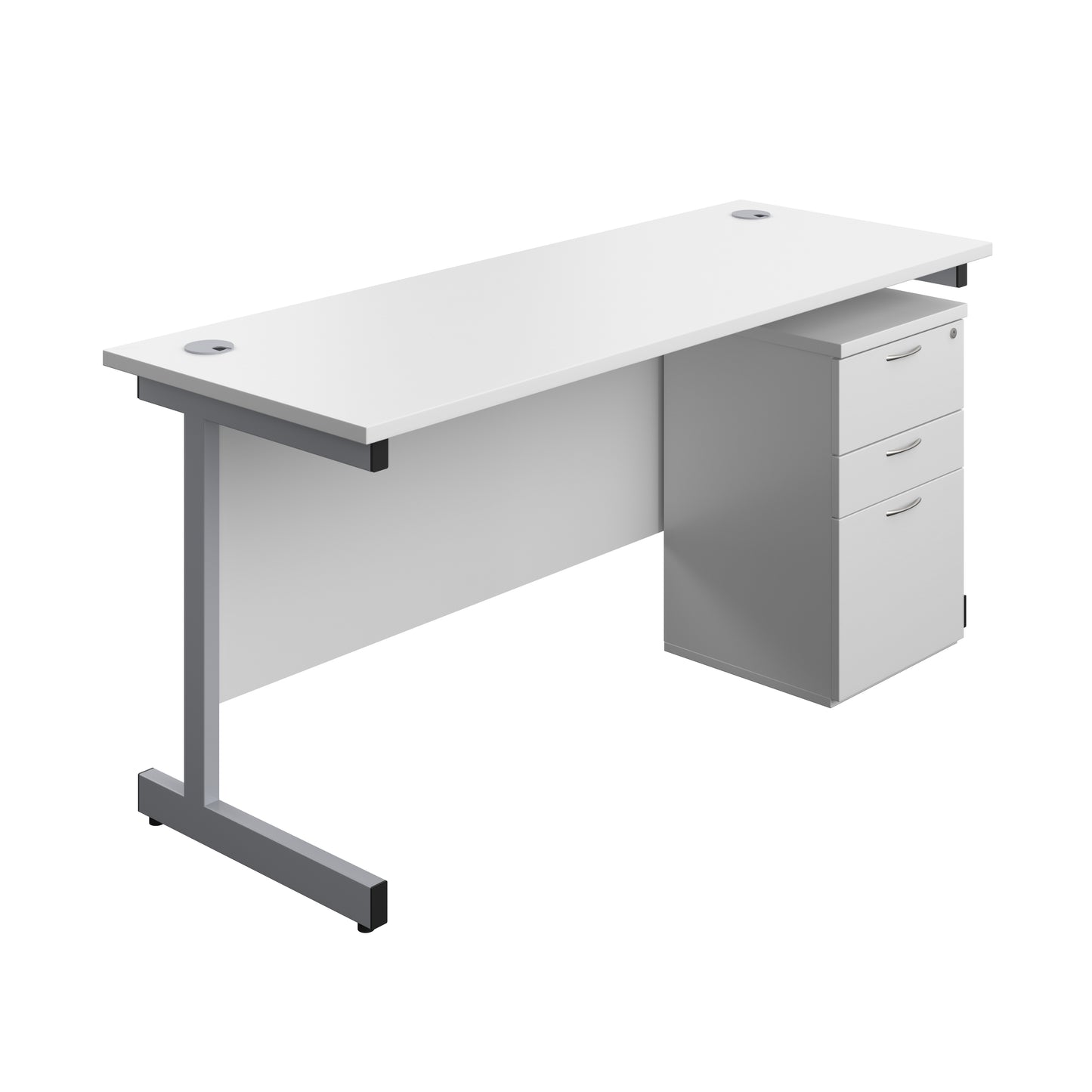 Aztec|Single Upright|Rectangular|Desk and High Mobile Pedestal 3 Drawer|1600x600|White-Silver