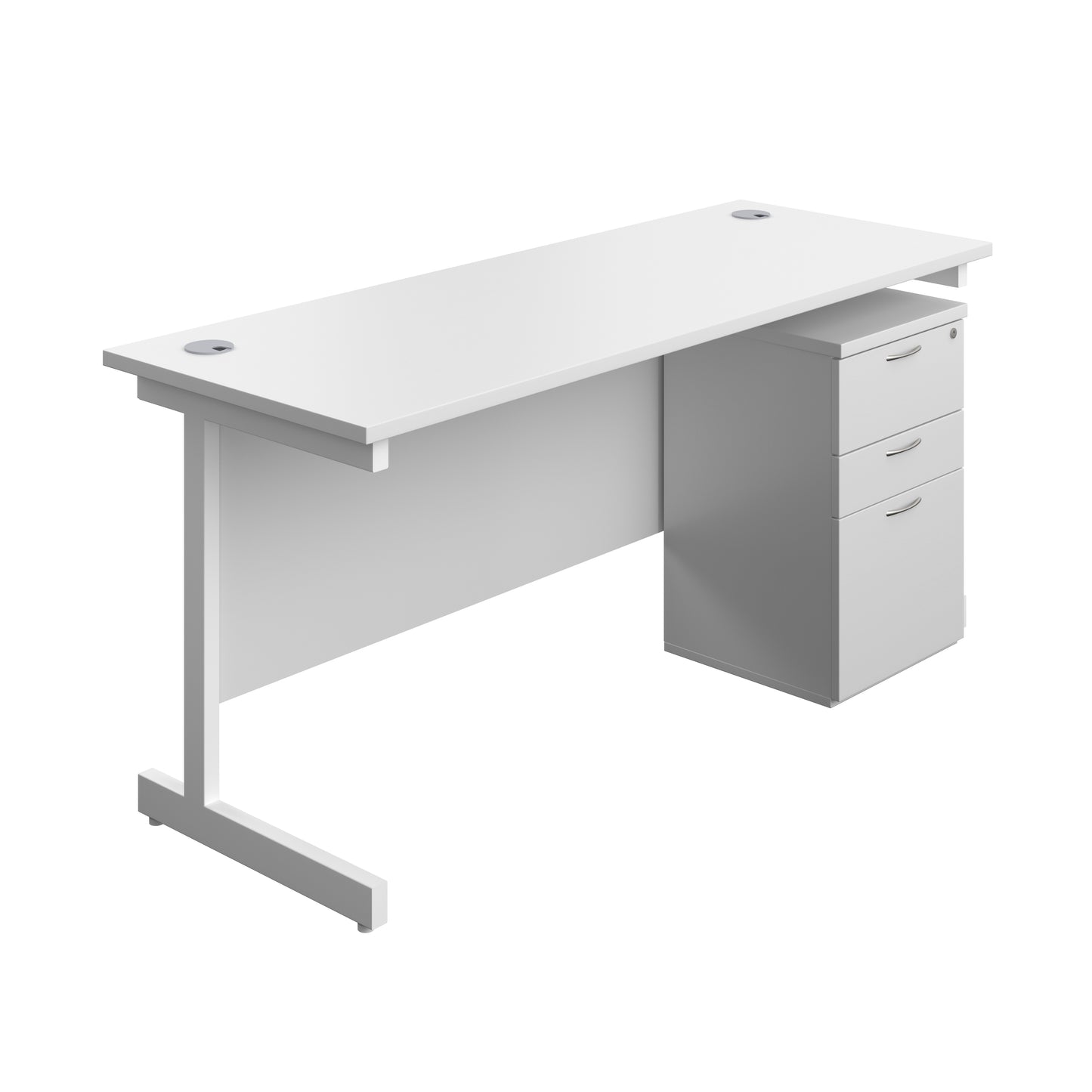 Aztec|Single Upright|Rectangular|Desk and High Mobile Pedestal 3 Drawer|1600x600|White-White