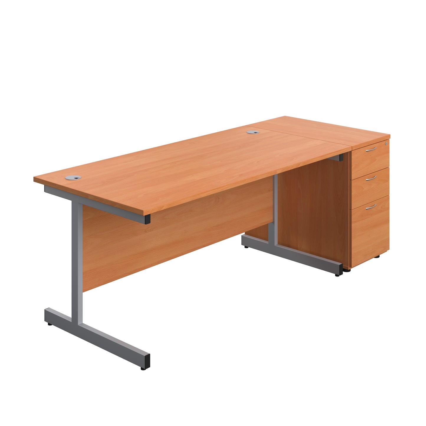 Aztec|Single Upright|Rectangular|Desk and Desk High 3 Drawer Pedestal|1600x800|Beech-Silver