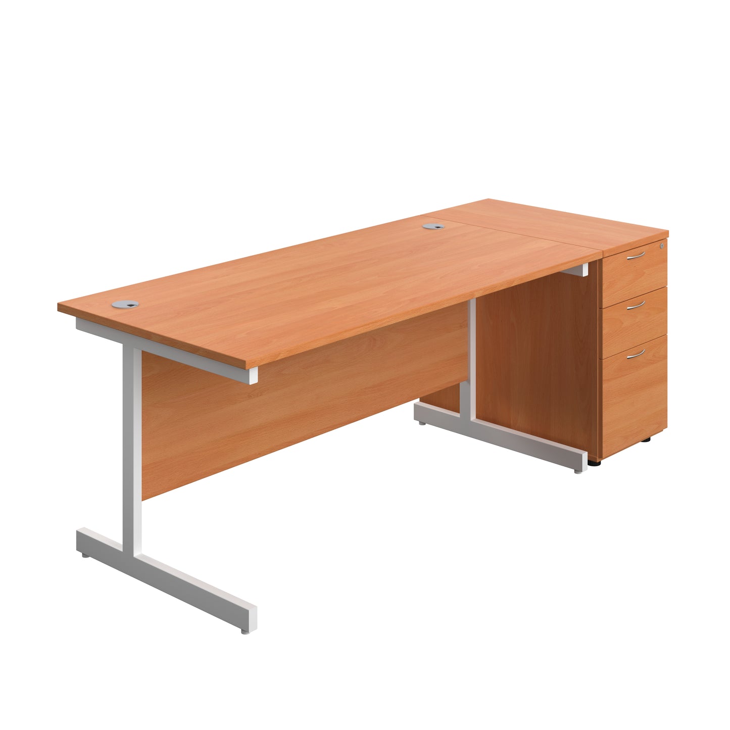 Aztec|Single Upright|Rectangular|Desk and Desk High 3 Drawer Pedestal|1600x800|Beech-White