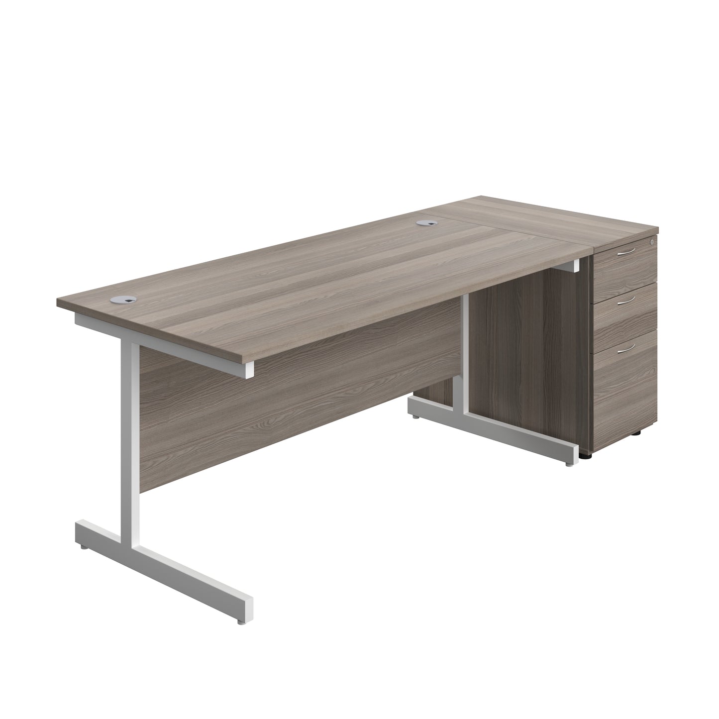 Aztec|Single Upright|Rectangular|Desk and Desk High 3 Drawer Pedestal|1600x800|Grey Oak-White