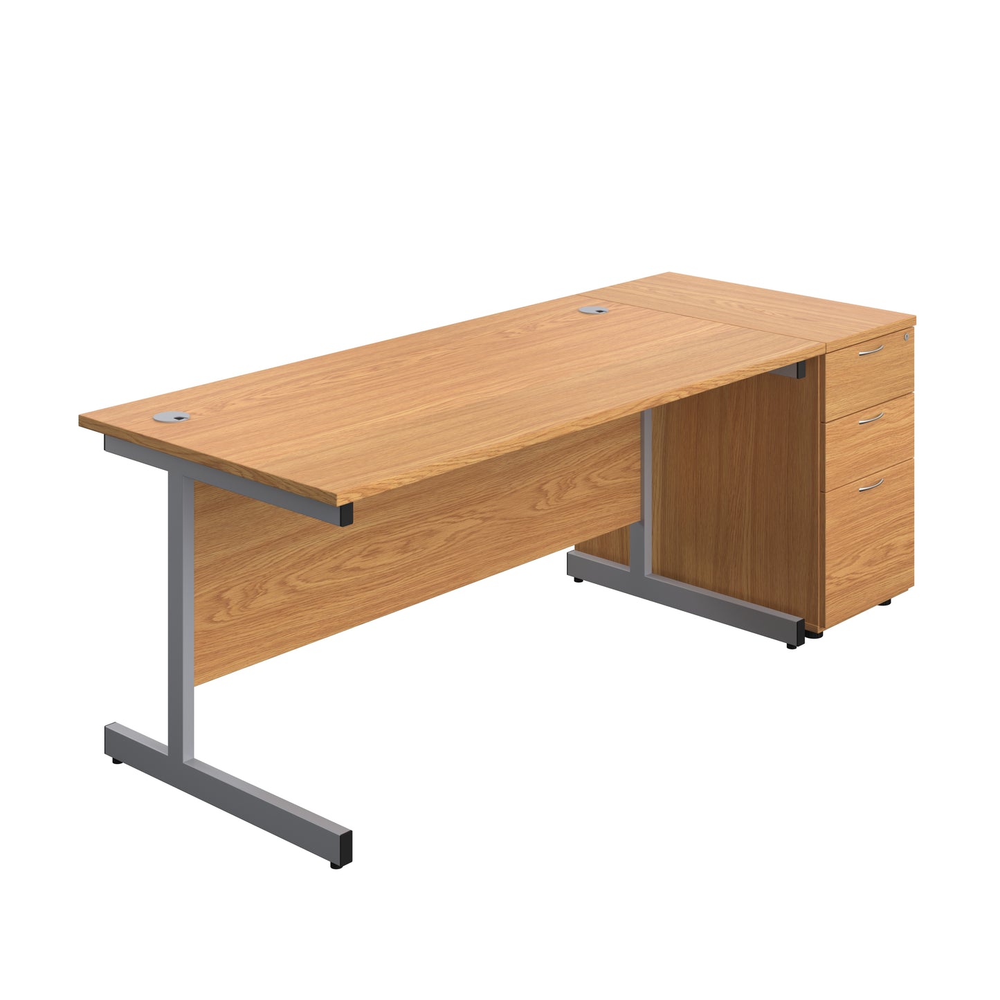 Aztec|Single Upright|Rectangular|Desk and Desk High 3 Drawer Pedestal|1600x800|Nova Oak-Silver