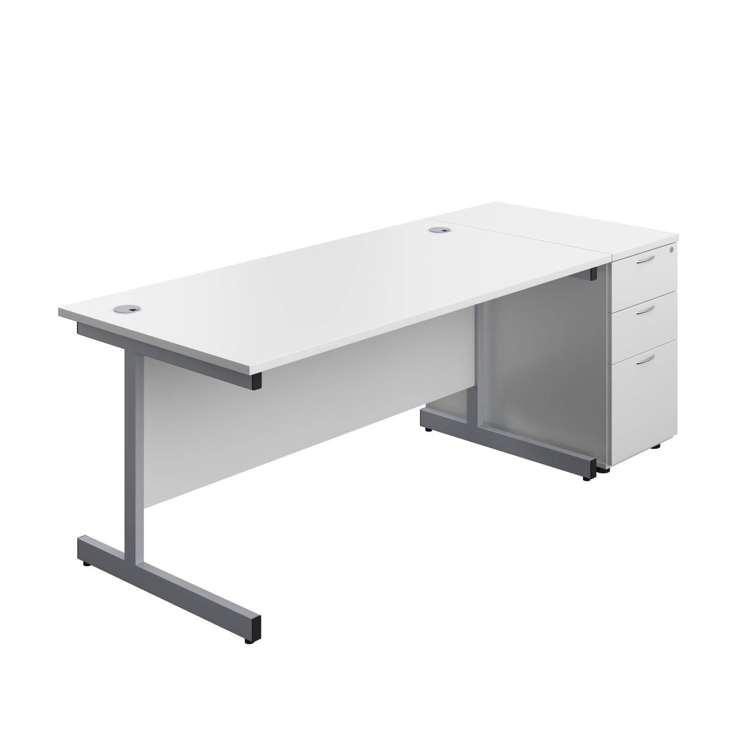 Aztec|Single Upright|Rectangular|Desk and Desk High 3 Drawer Pedestal|1600x800|White-Silver