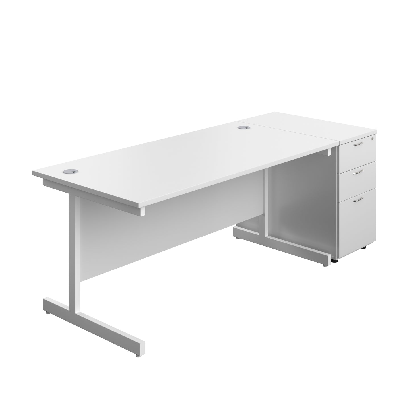 Aztec|Single Upright|Rectangular|Desk and Desk High 3 Drawer Pedestal|1600x800|White-White