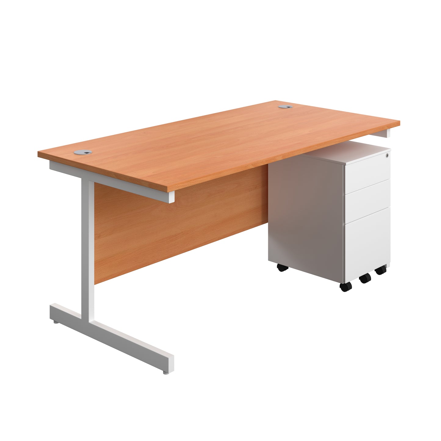 Aztec|Single Upright|Rectangular|Desk and Under Desk Steel Pedestal 3 Drawer|1600x800|Beech-White