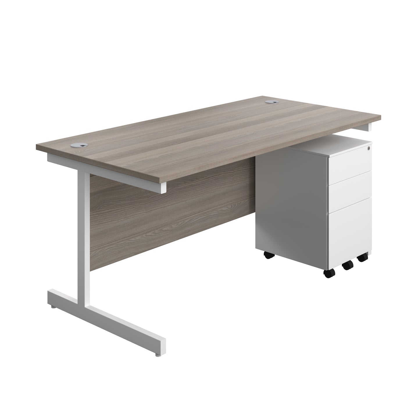 Aztec|Single Upright|Rectangular|Desk and Under Desk Steel Pedestal 3 Drawer|1600x800|Grey Oak-White