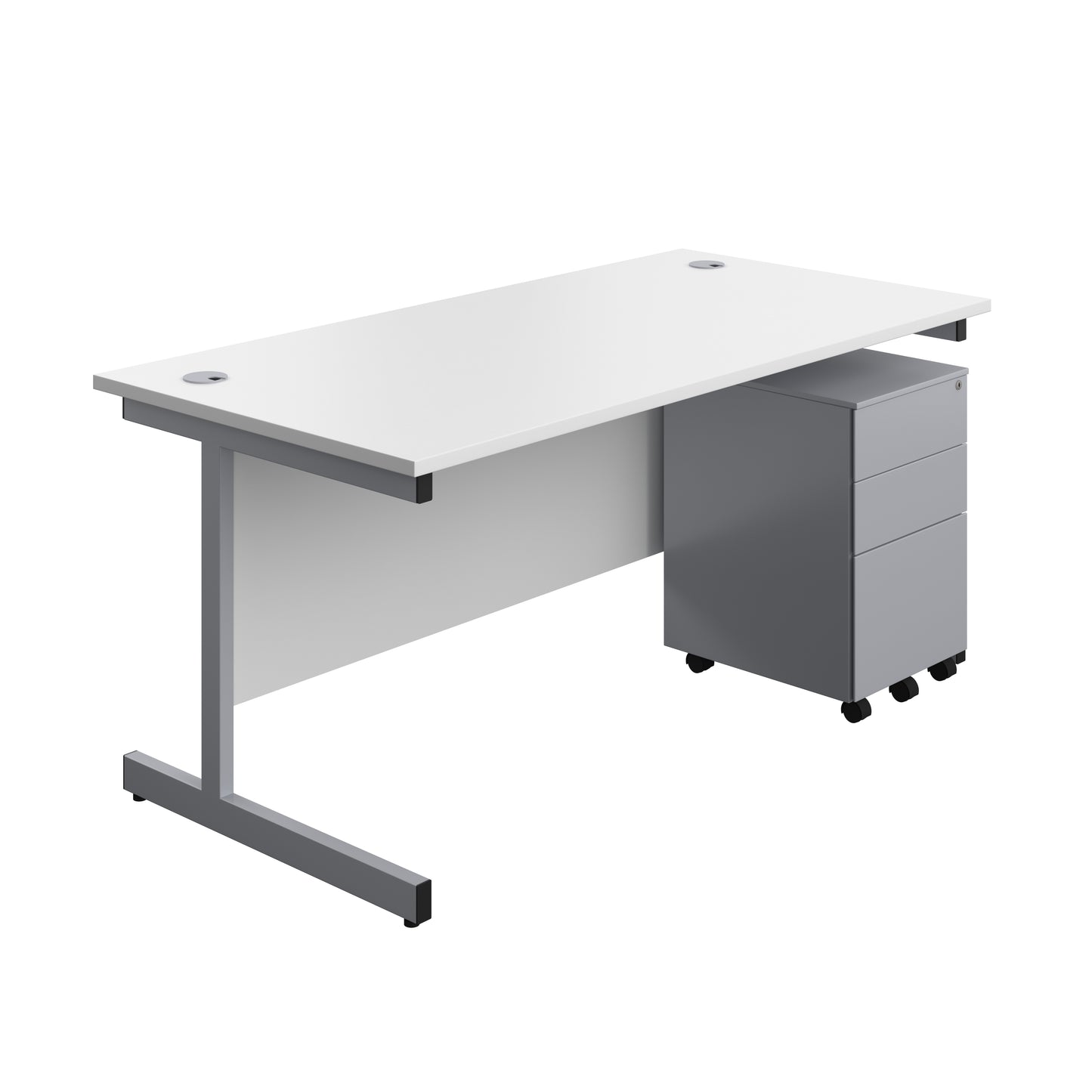 Aztec|Single Upright|Rectangular|Desk and Under Desk Steel Pedestal 3 Drawer|1600x800|White-Silver
